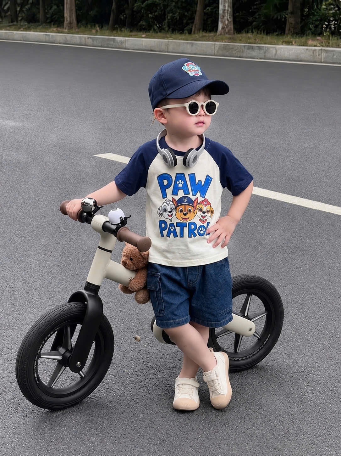 T331 - BỘ ĐÙI BÉ TRAI ÁO TRẮNG CHÓ PAW PATROL QUẦN BÒ KÈM MŨ