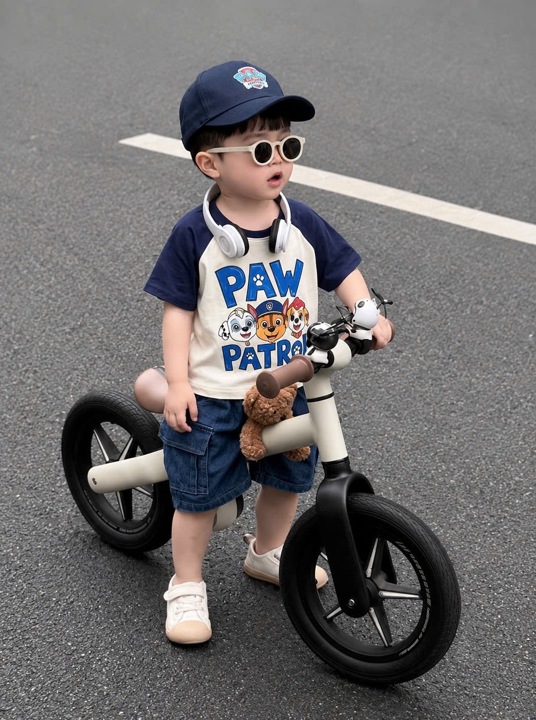 T331 - BỘ ĐÙI BÉ TRAI ÁO TRẮNG CHÓ PAW PATROL QUẦN BÒ KÈM MŨ