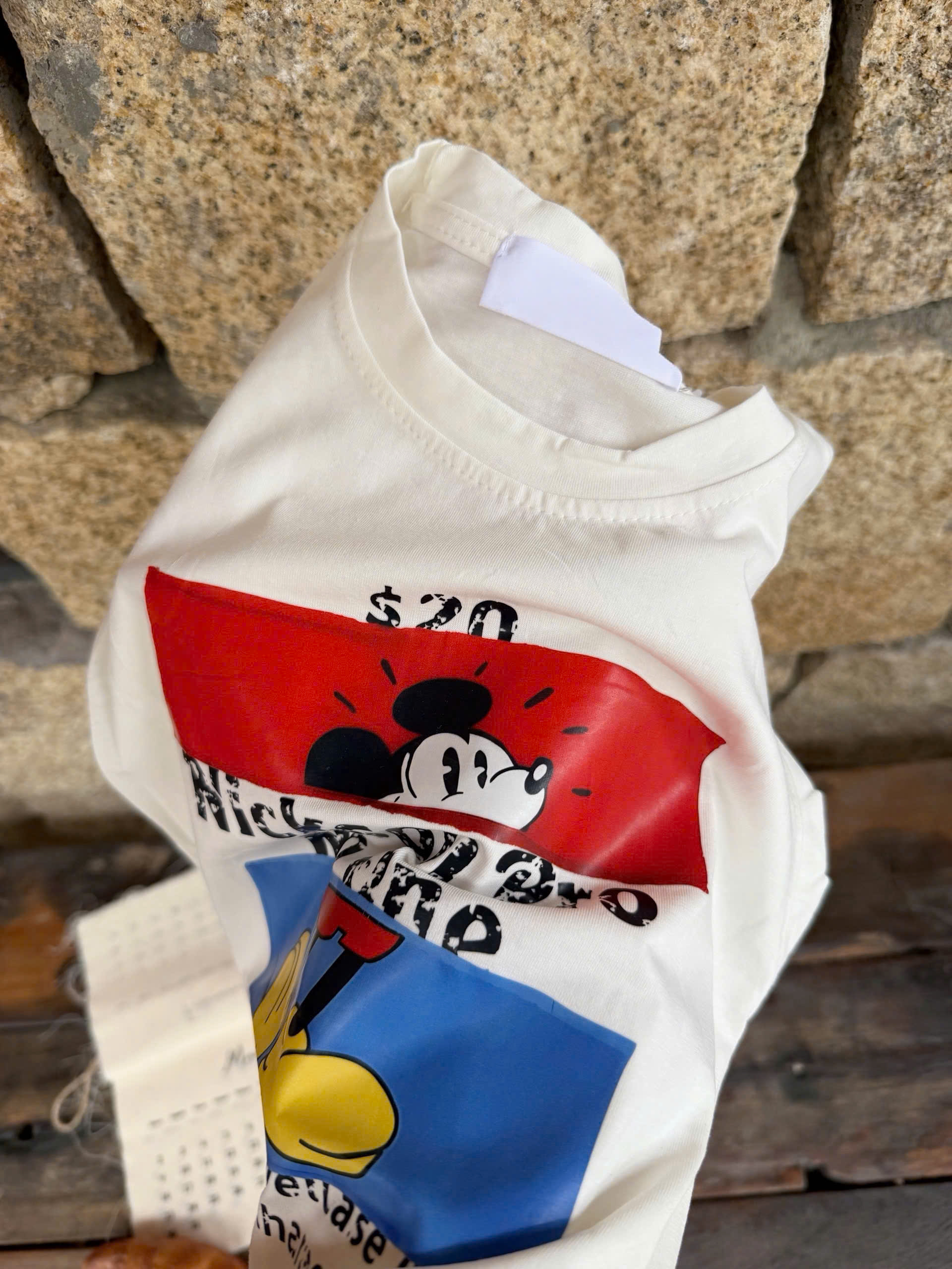 T334 - BỘ ĐÙI BÉ TRAI ÁO TRẮNG BA LỖ MICKEY Nickson QUẦN BÒ XANH