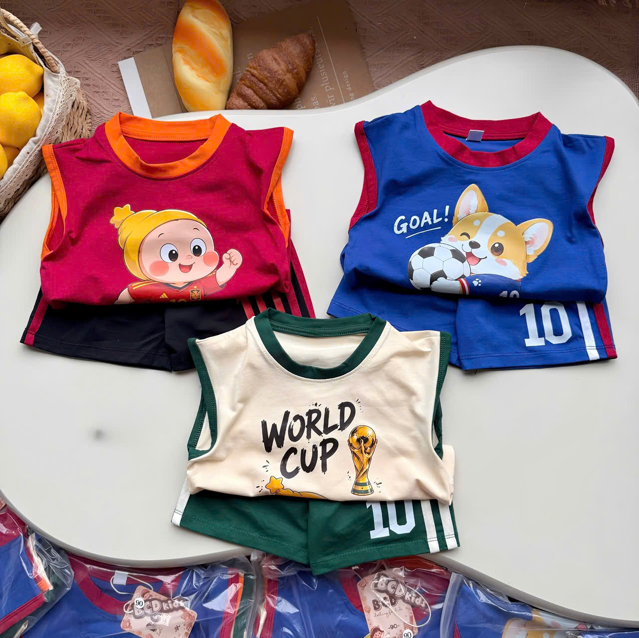 T335 - SET 3 BỘ ĐÙI BÉ TRAI BA LỖ WORLD CUP xanh đỏ be