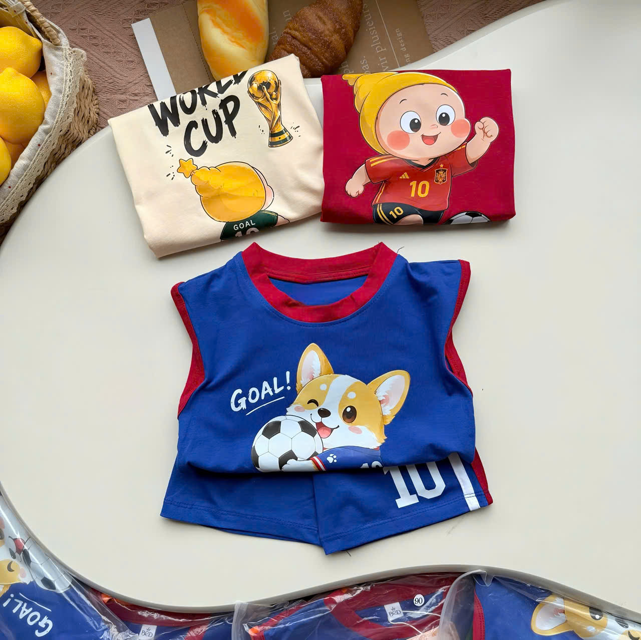 T335 - SET 3 BỘ ĐÙI BÉ TRAI BA LỖ WORLD CUP xanh đỏ be