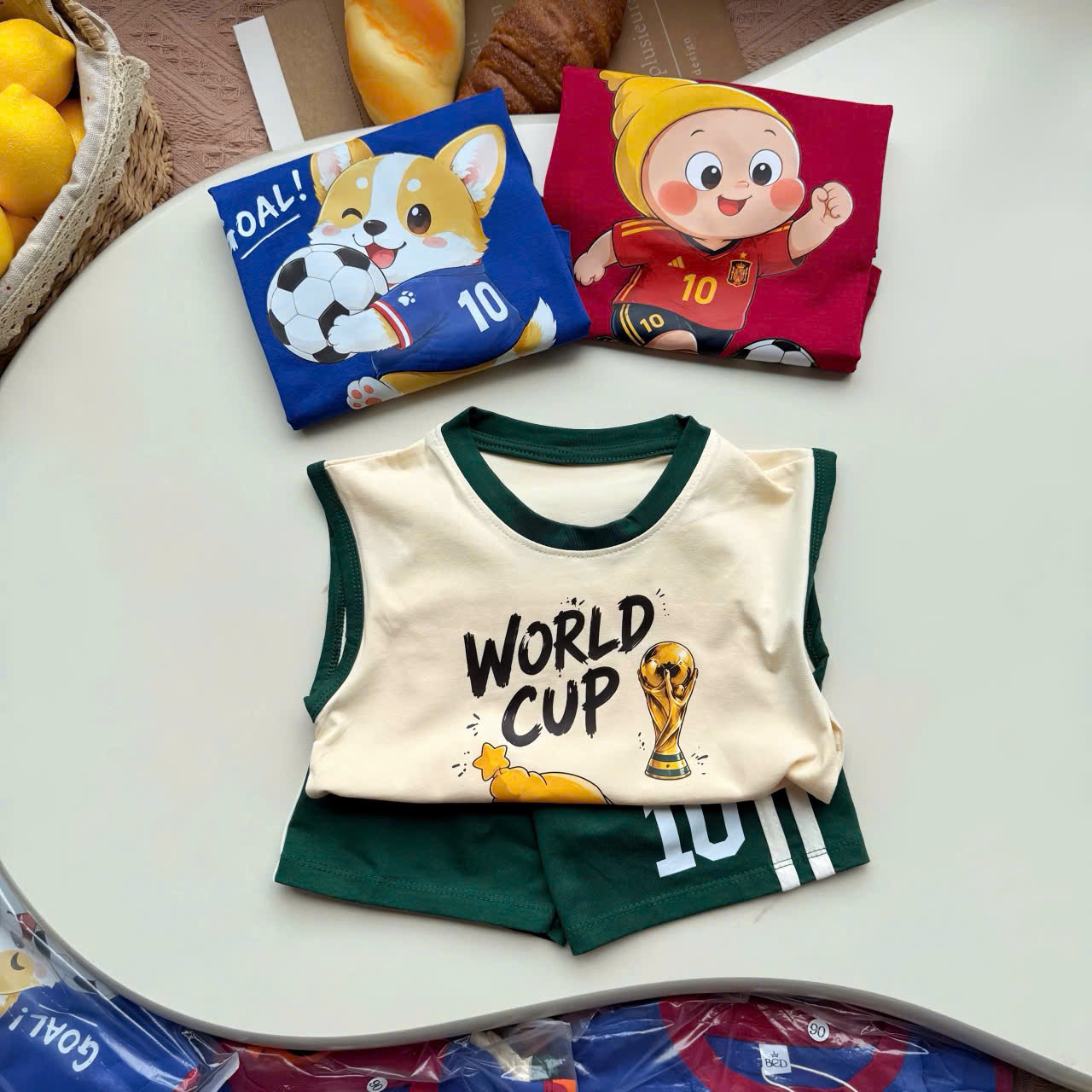 T335 - SET 3 BỘ ĐÙI BÉ TRAI BA LỖ WORLD CUP xanh đỏ be