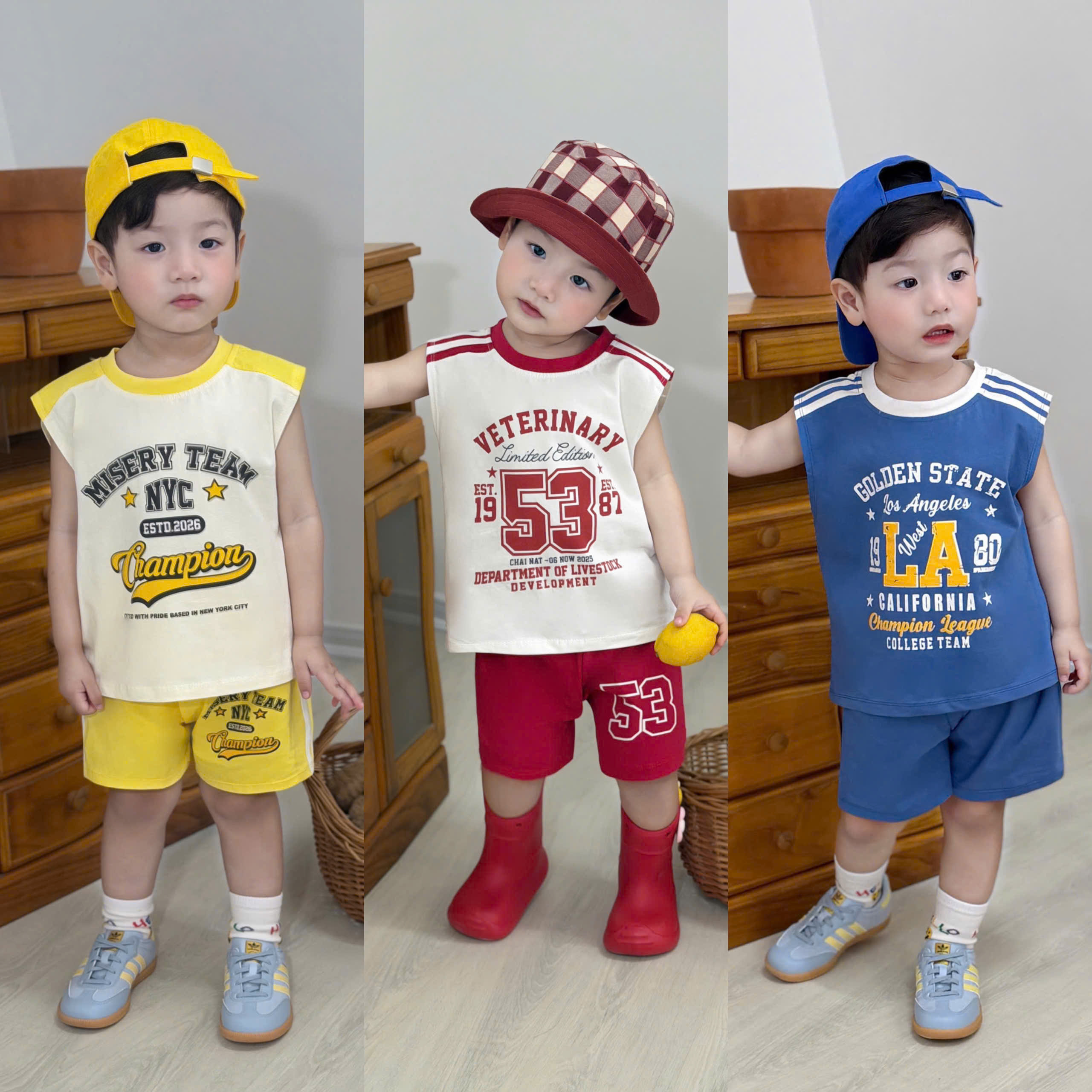 T336 - SET 3 BỘ ĐÙI BÉ TRAI BA LỖ NYC 53 xanh vàng trắng