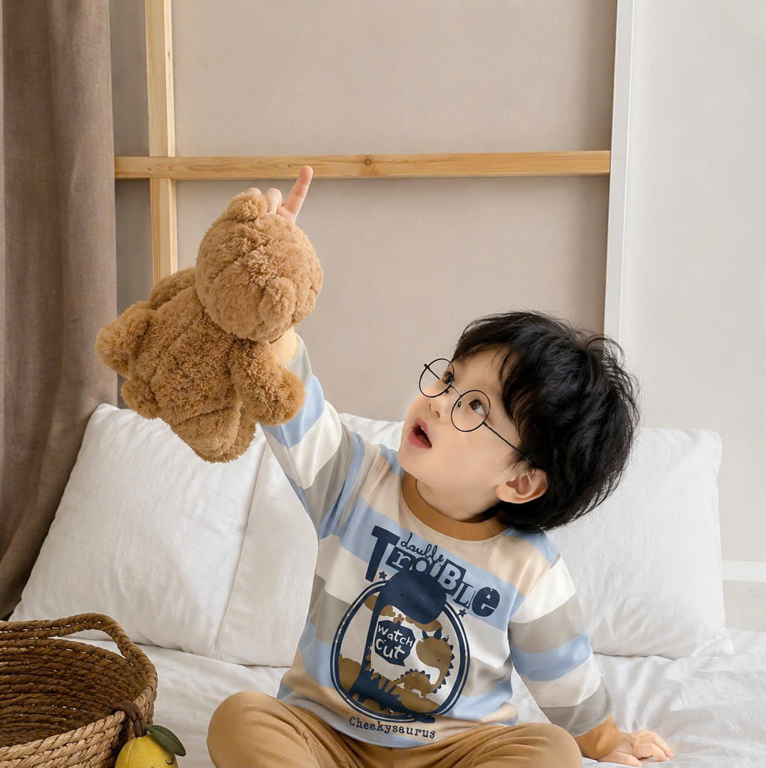 T339 - SET 2 BỘ BÉ TRAU DÀI TAY GẤU BEAR vàng kẻ