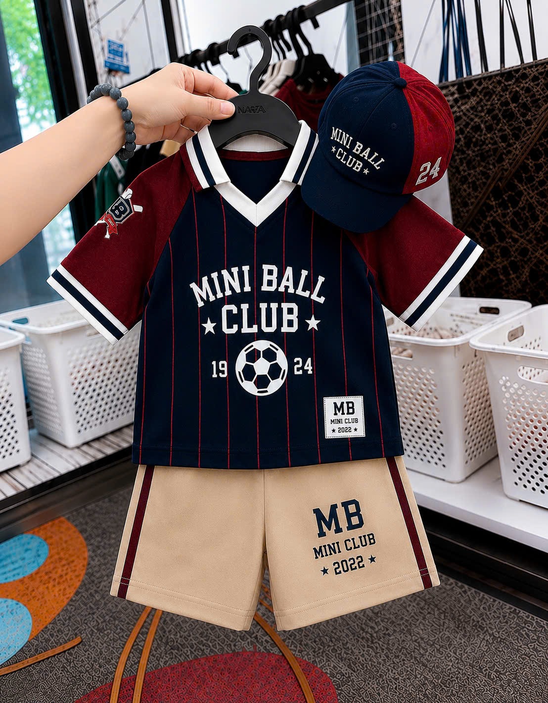 T340 - BỘ ĐÙI BÉ TRAI ÁO POLO MINI BALL THAN QUẦN BE KÈM MŨ