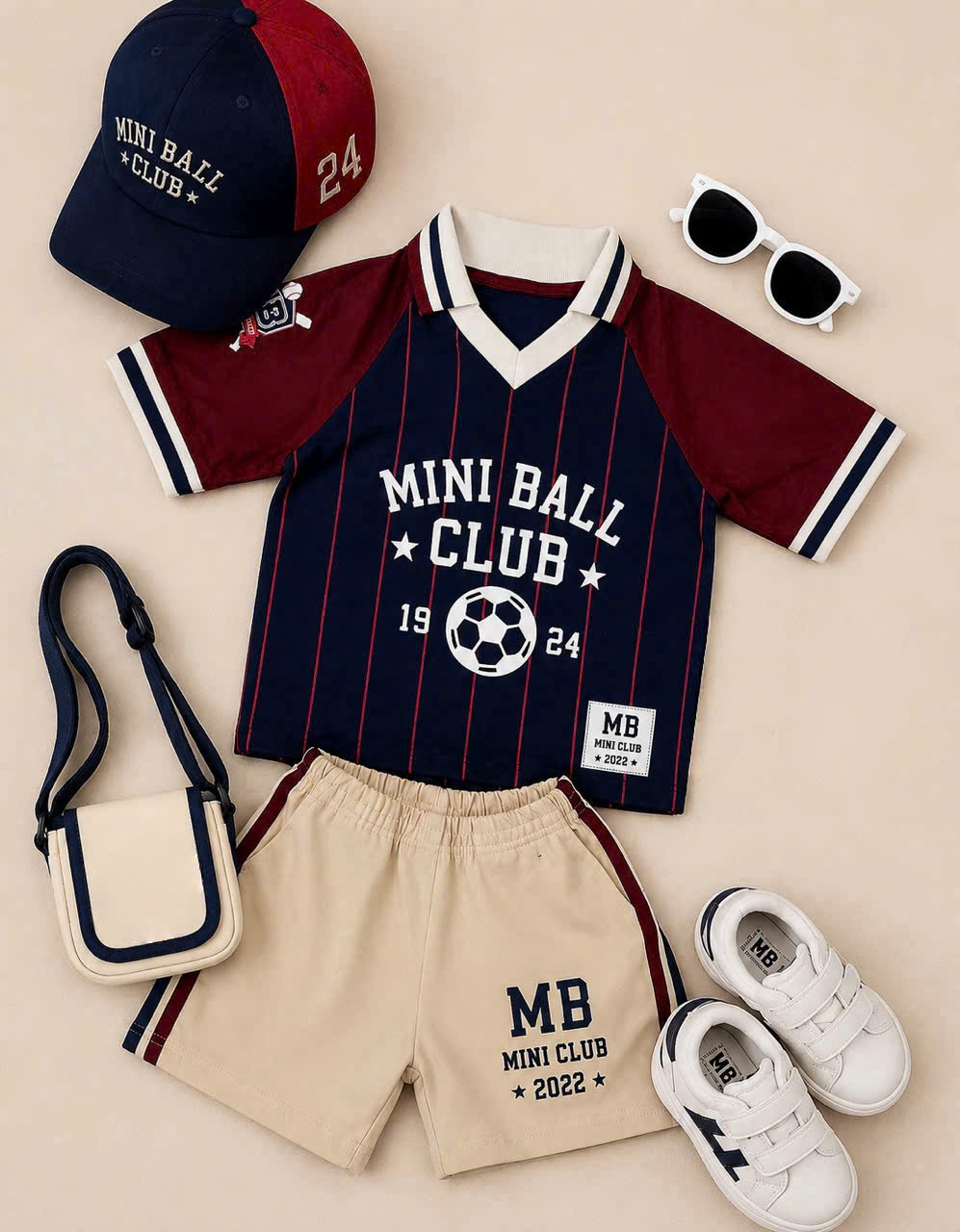 T340 - BỘ ĐÙI BÉ TRAI ÁO POLO MINI BALL THAN QUẦN BE KÈM MŨ