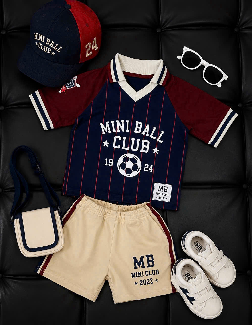 T340 - BỘ ĐÙI BÉ TRAI ÁO POLO MINI BALL THAN QUẦN BE KÈM MŨ