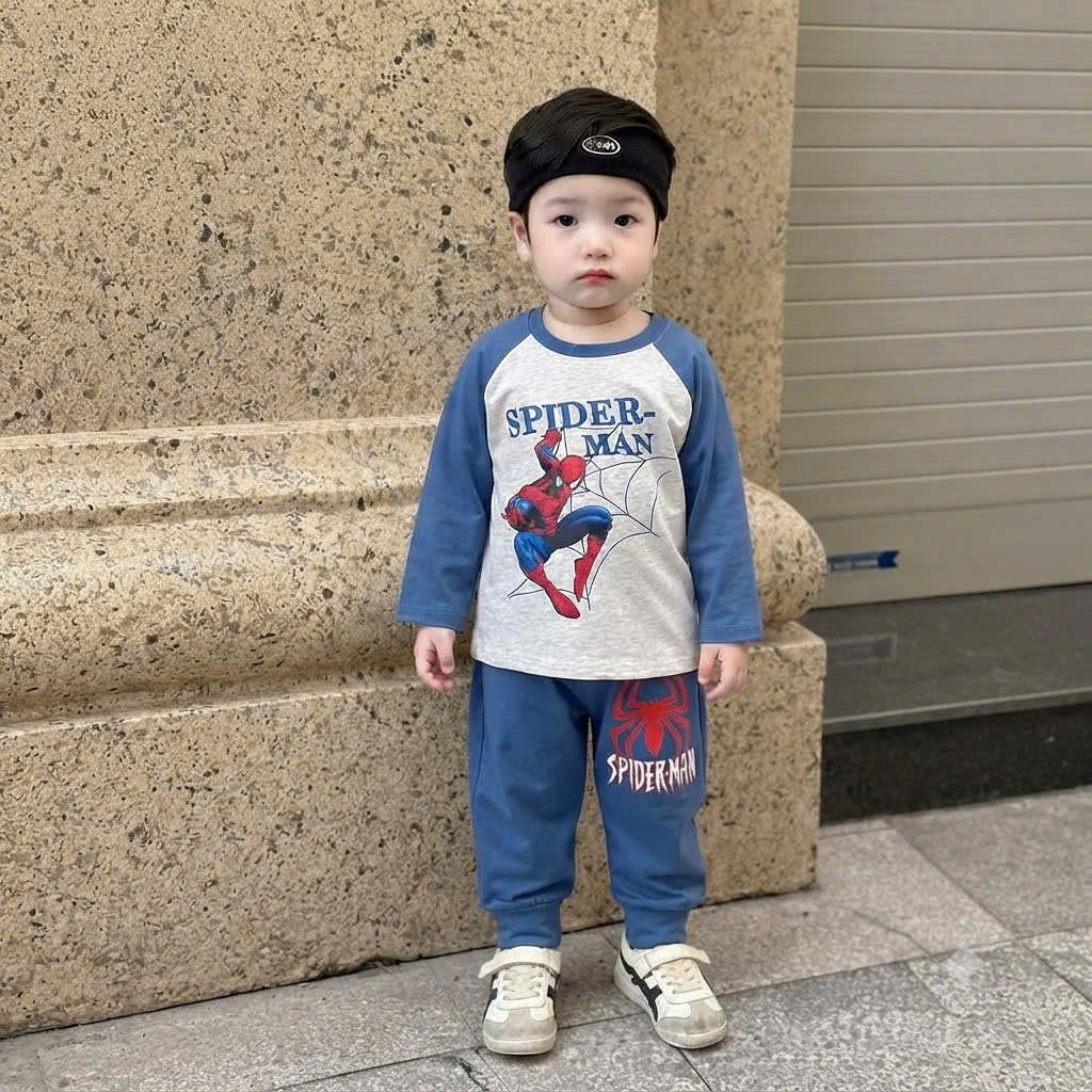 T356 - SET 2 BỘ BÉ TRAI DÀI TAY SPIDERMAN xanh xám