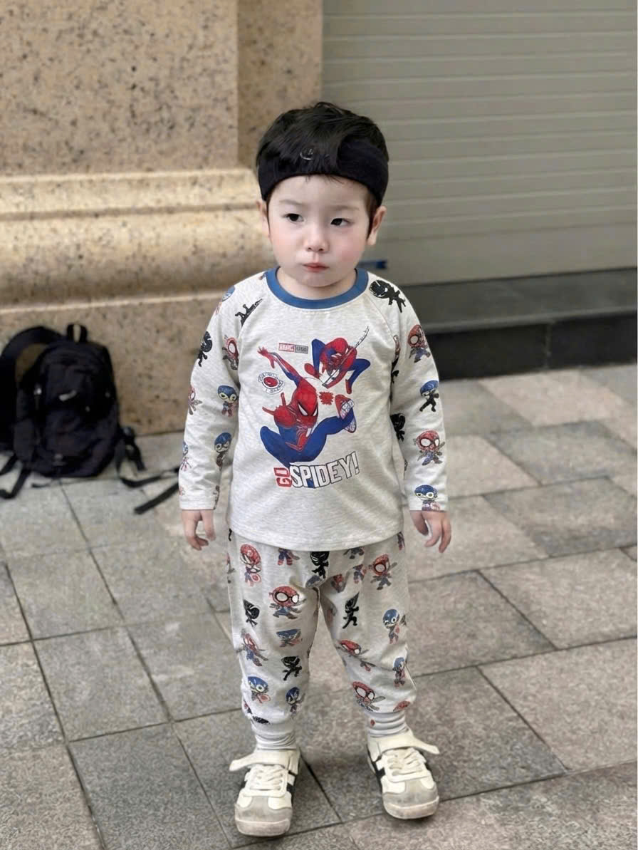 T356 - SET 2 BỘ BÉ TRAI DÀI TAY SPIDERMAN xanh xám