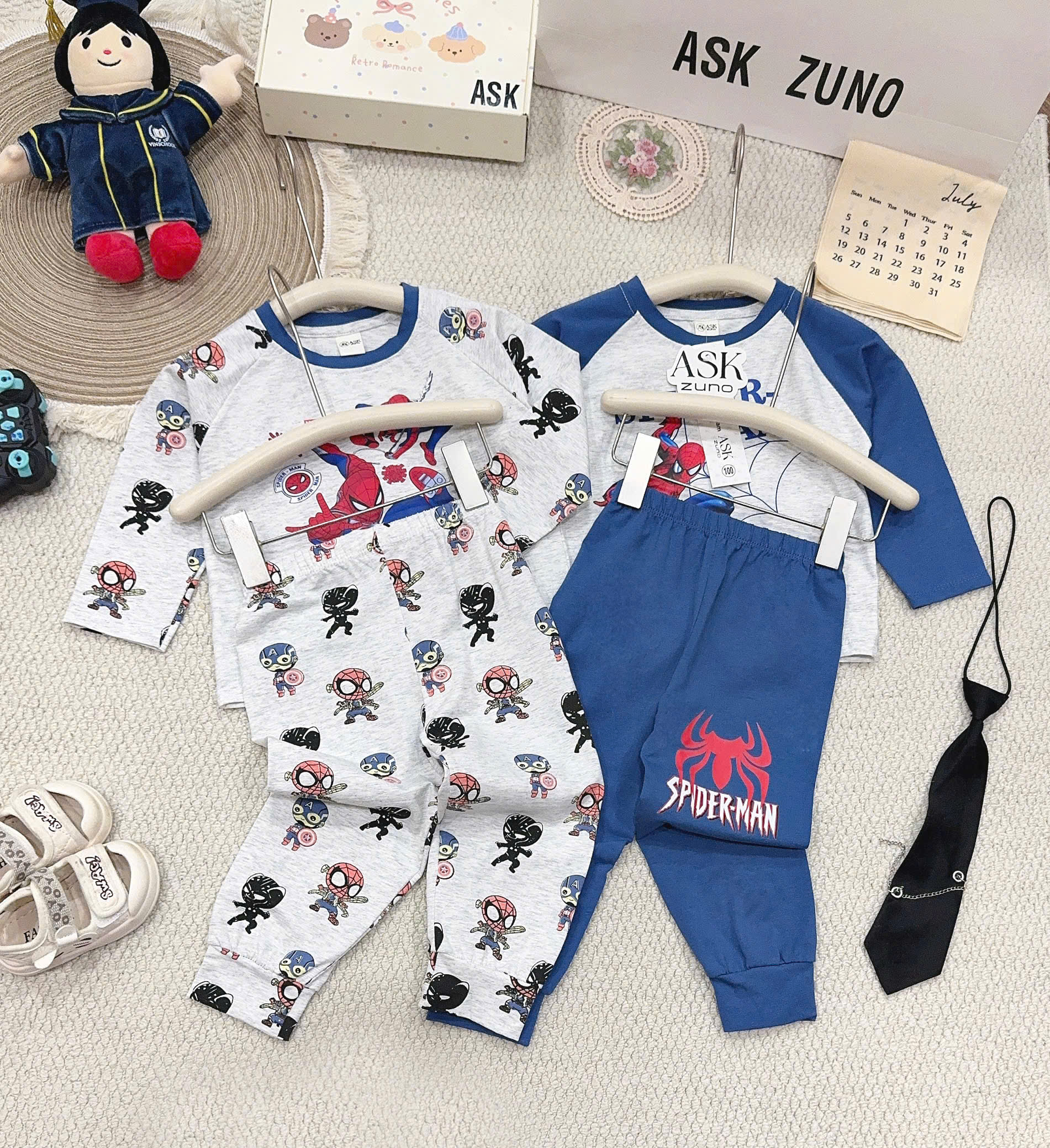 T356 - SET 2 BỘ BÉ TRAI DÀI TAY SPIDERMAN xanh xám