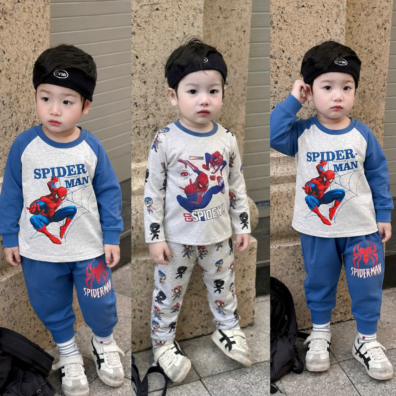 T356 - SET 2 BỘ BÉ TRAI DÀI TAY SPIDERMAN xanh xám