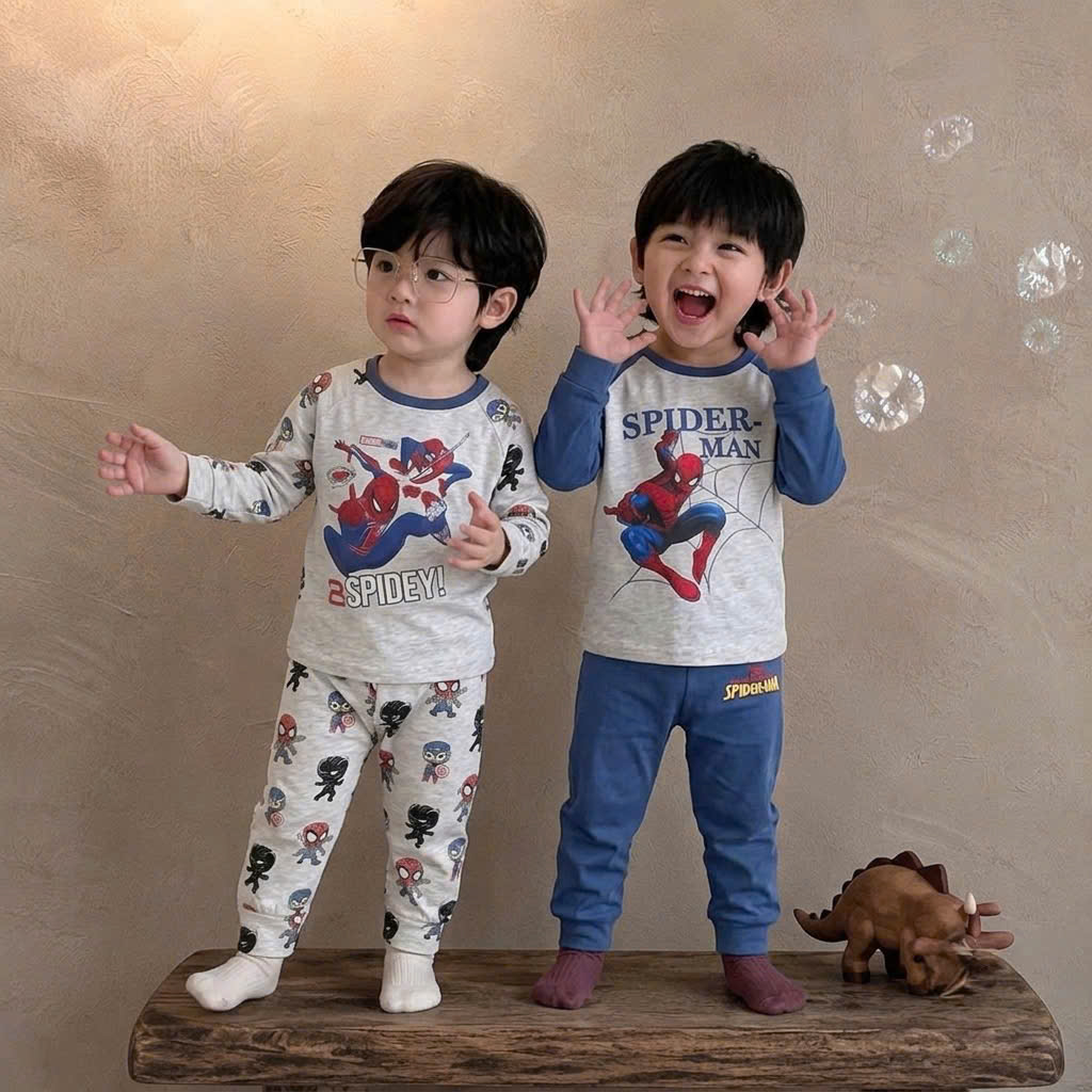 T356 - SET 2 BỘ BÉ TRAI DÀI TAY SPIDERMAN xanh xám