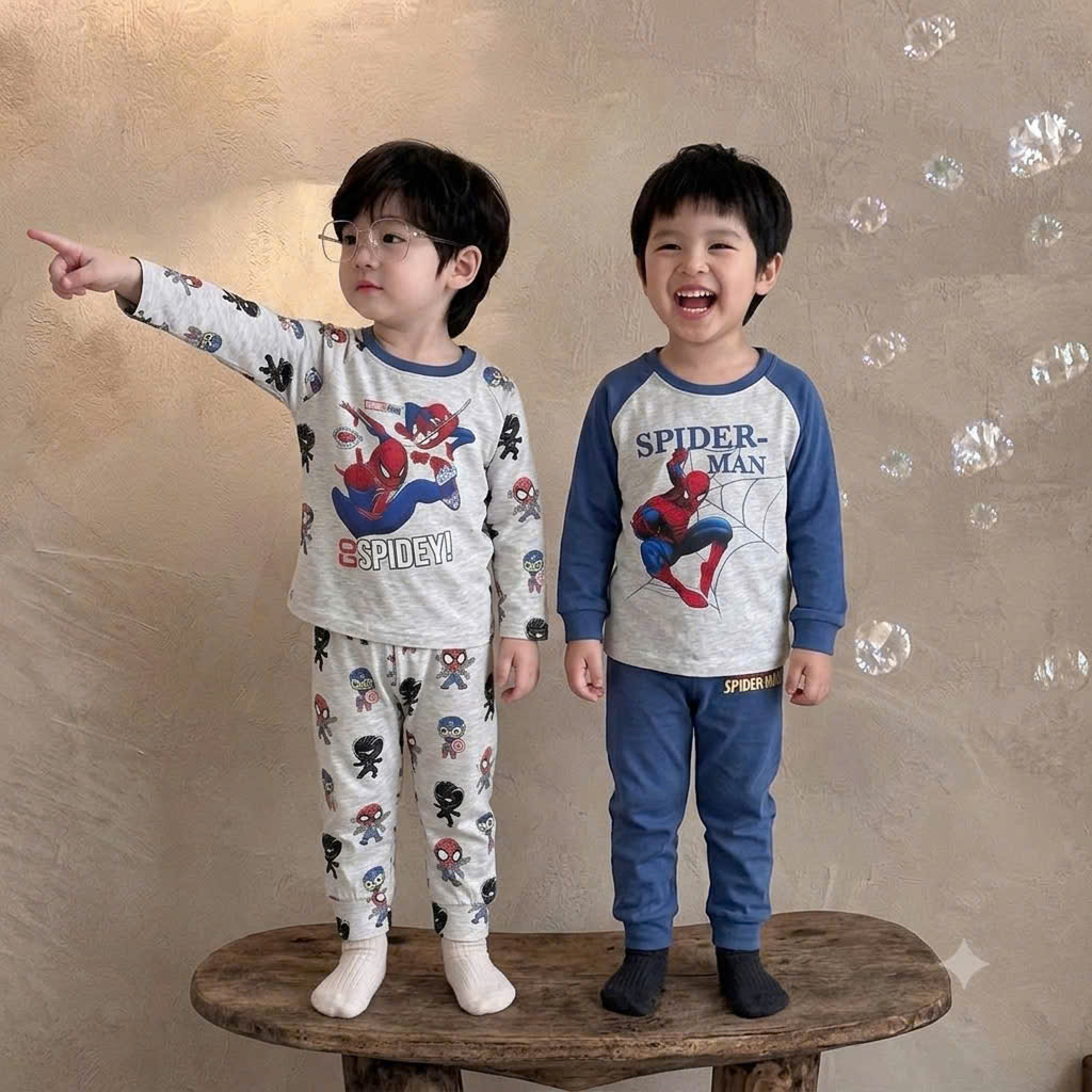 T356 - SET 2 BỘ BÉ TRAI DÀI TAY SPIDERMAN xanh xám