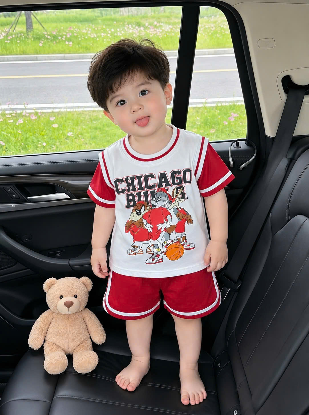 T361 - SET 2 BỘ ĐÙI BÉ TRAI LOONEY CHICAGO đỏ vàng