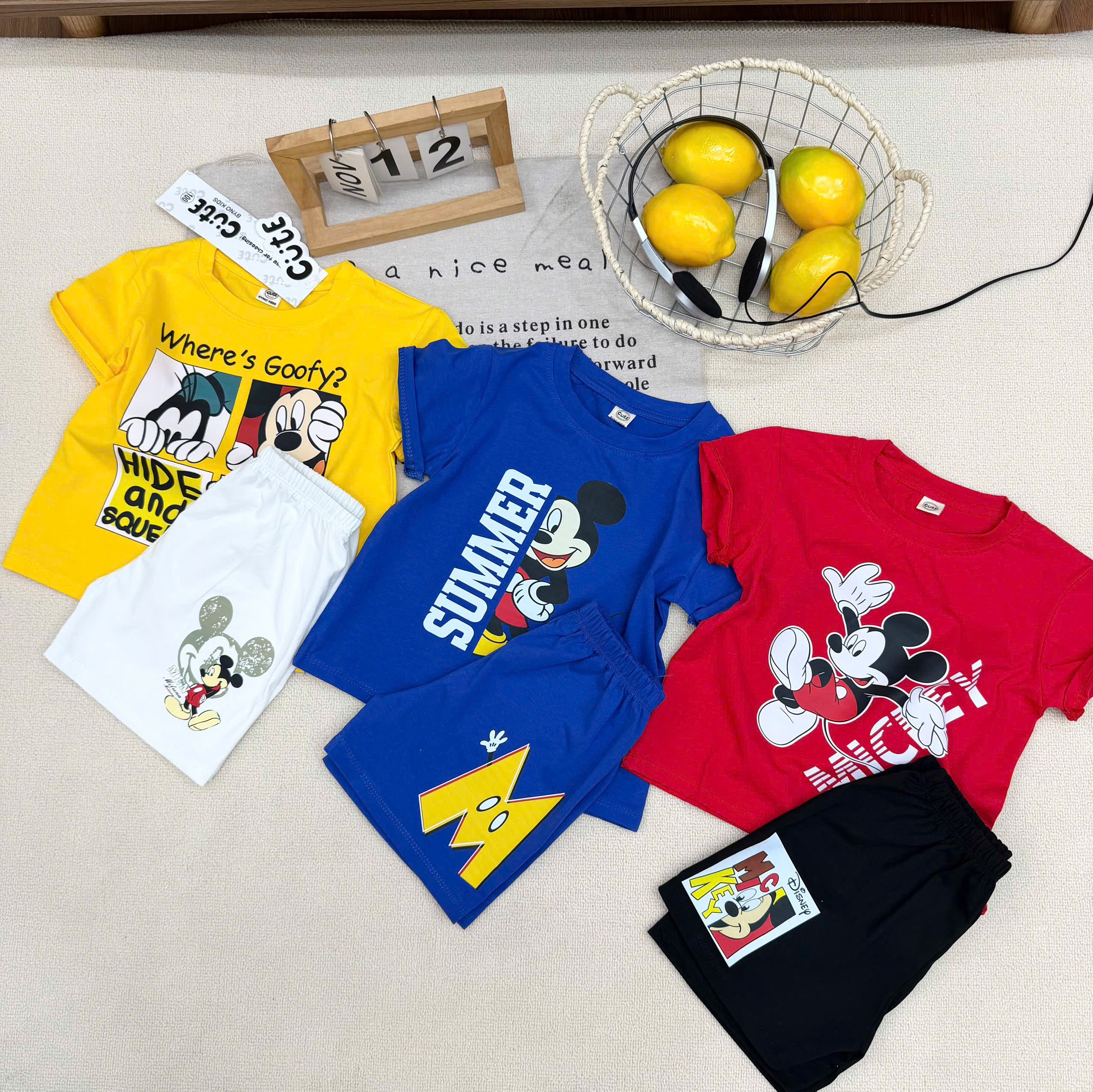 T362 - SET 3 BỘ ĐÙI BÉ TRAI MICKEY xanh đỏ vàng