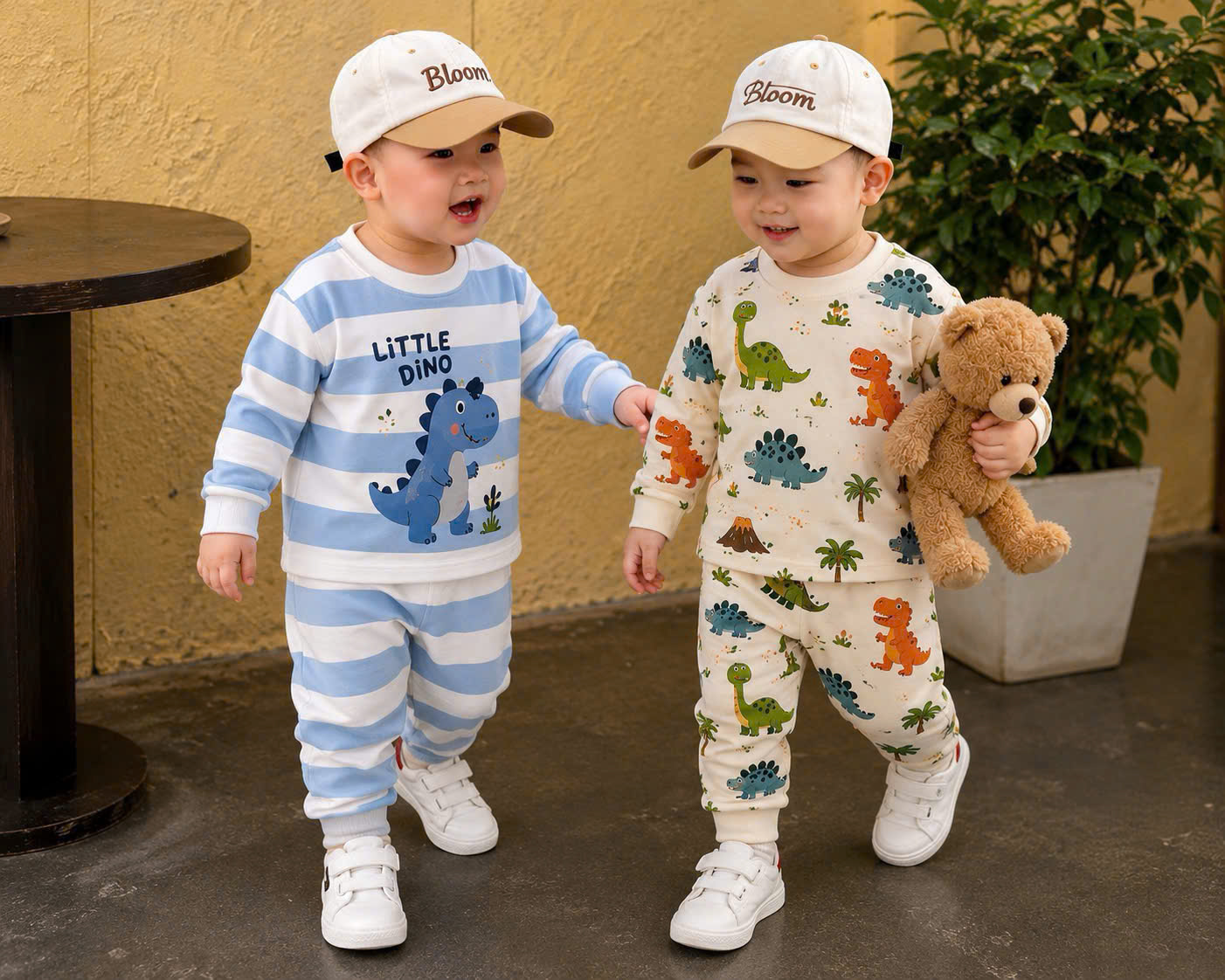T373 - SET 2 BỘ BÉ TRAI DÀI KHỦNG LONG LITTLE xanh be