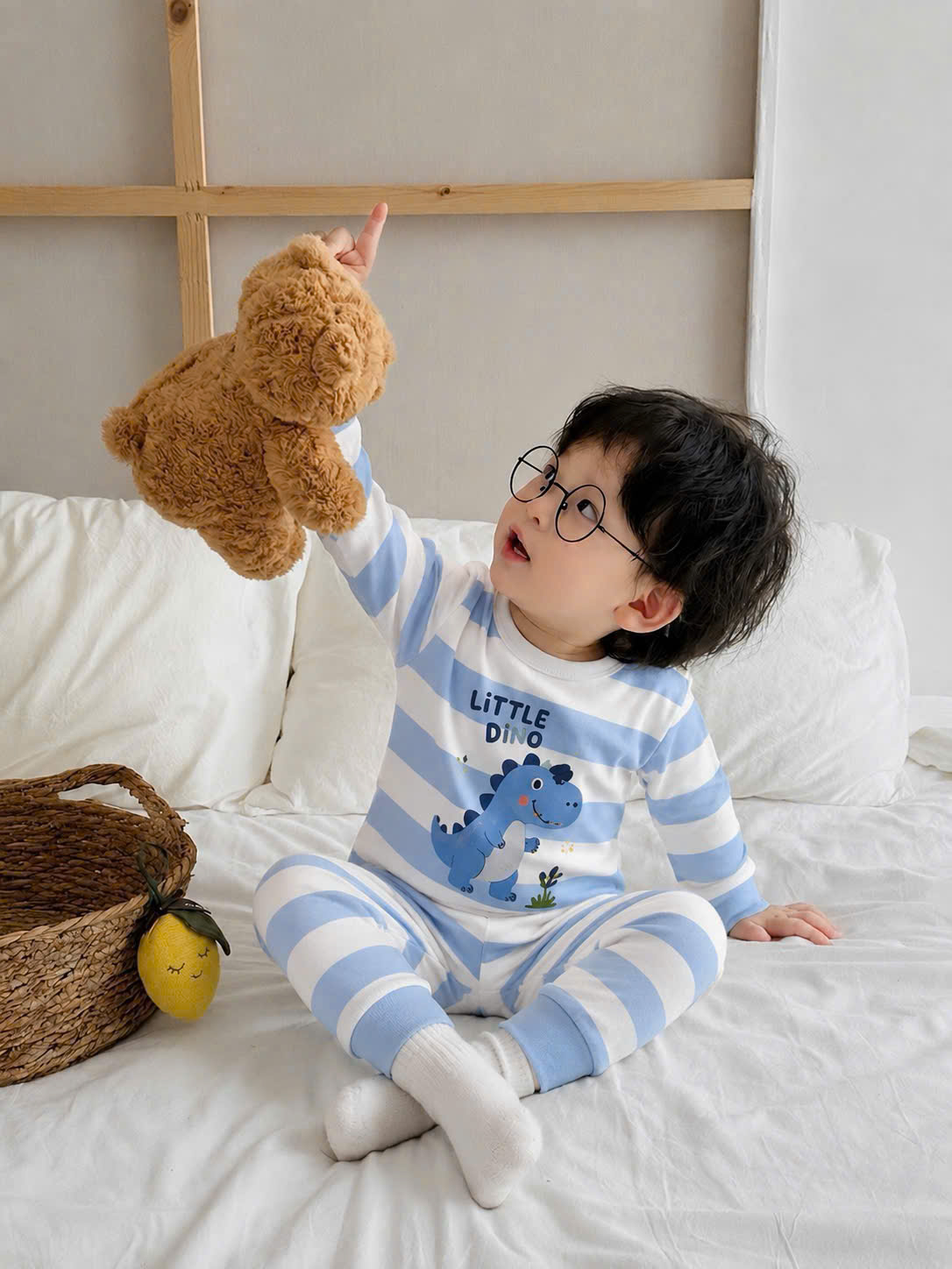 T373 - SET 2 BỘ BÉ TRAI DÀI KHỦNG LONG LITTLE xanh be