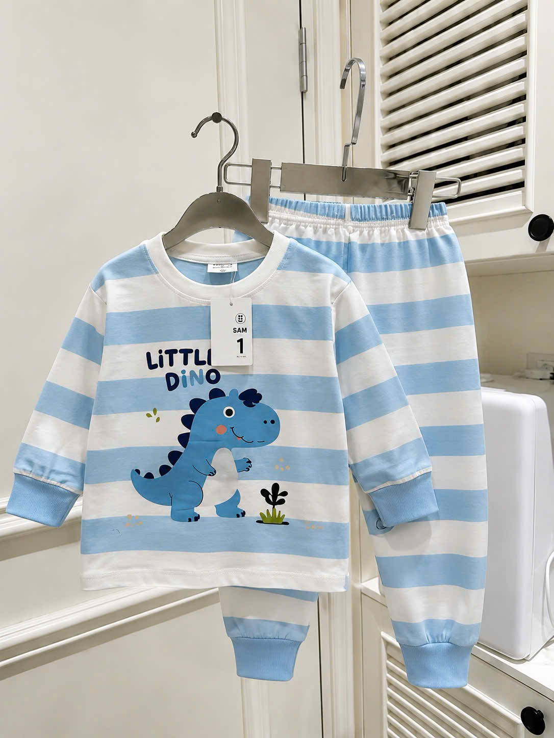 T373 - SET 2 BỘ BÉ TRAI DÀI KHỦNG LONG LITTLE xanh be