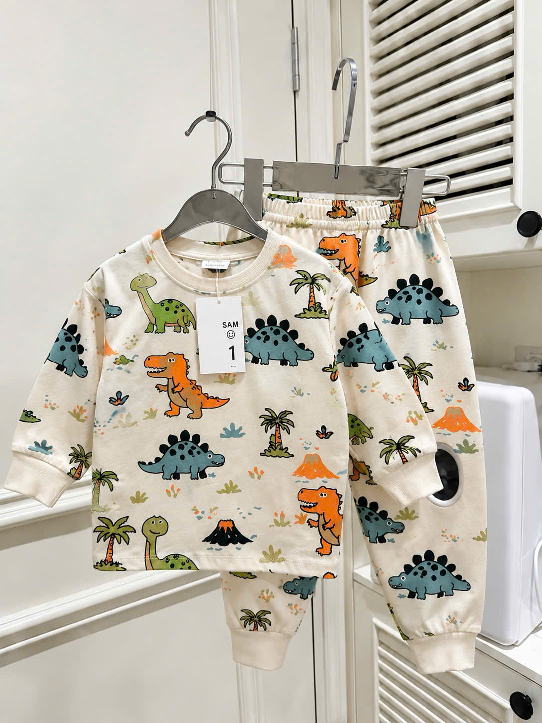 T373 - SET 2 BỘ BÉ TRAI DÀI KHỦNG LONG LITTLE xanh be