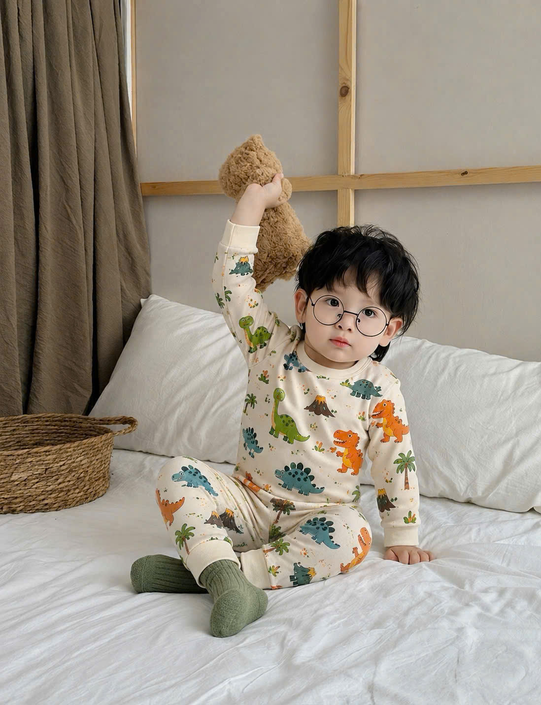 T373 - SET 2 BỘ BÉ TRAI DÀI KHỦNG LONG LITTLE xanh be