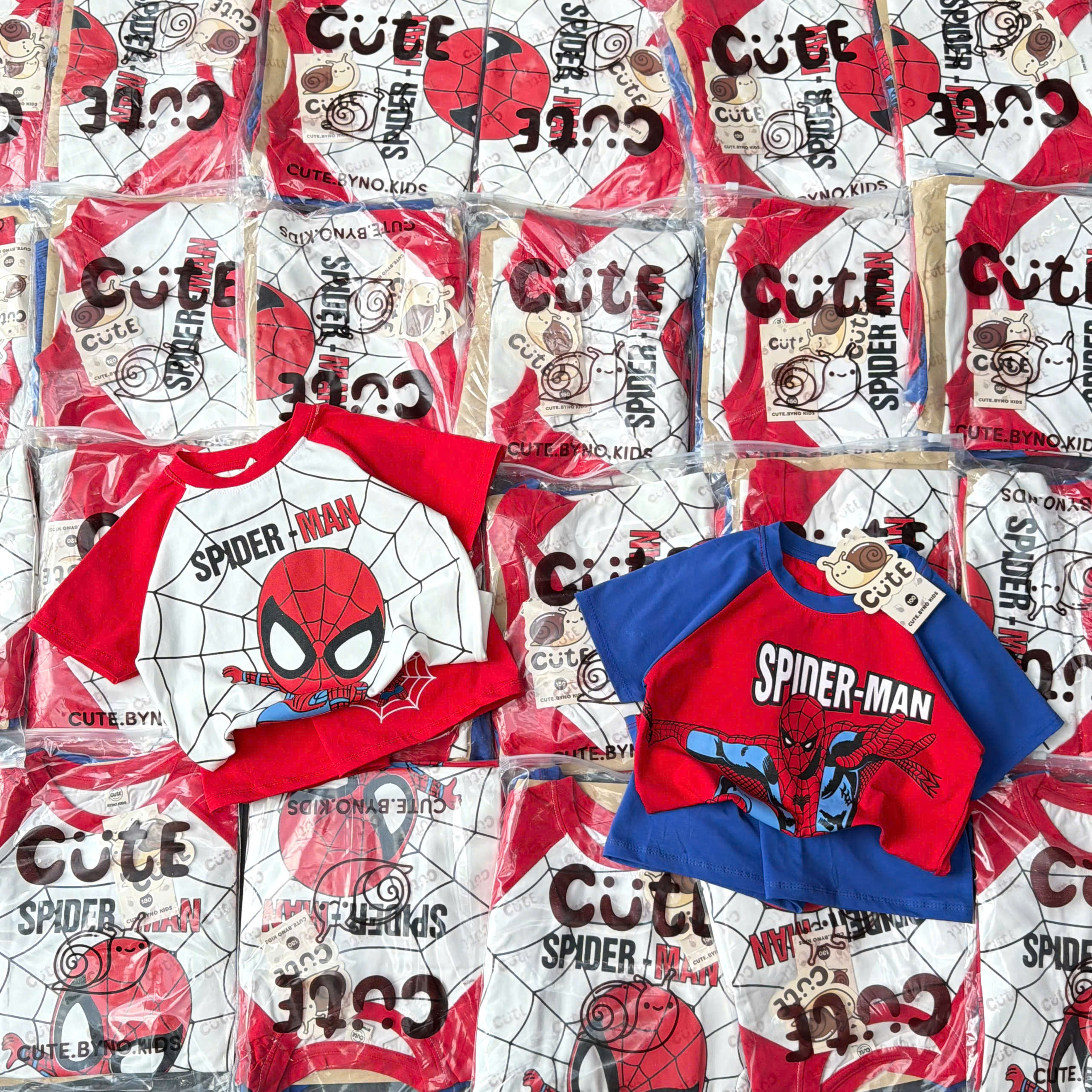 T375 - SET 2 BỘ ĐÙI BÉ TRAI SPIDERMAN đỏ trắng phối xanh