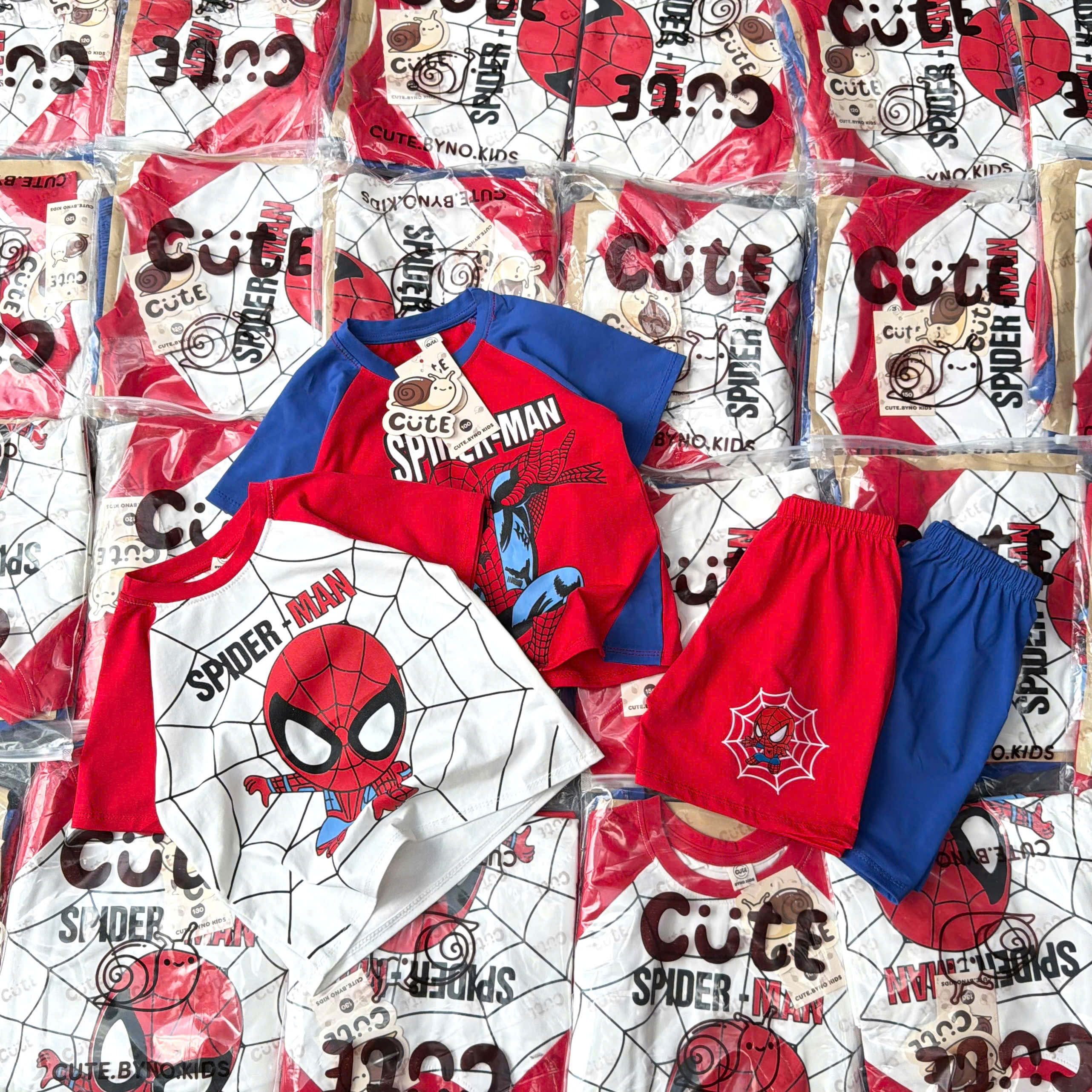 T375 - SET 2 BỘ ĐÙI BÉ TRAI SPIDERMAN đỏ trắng phối xanh