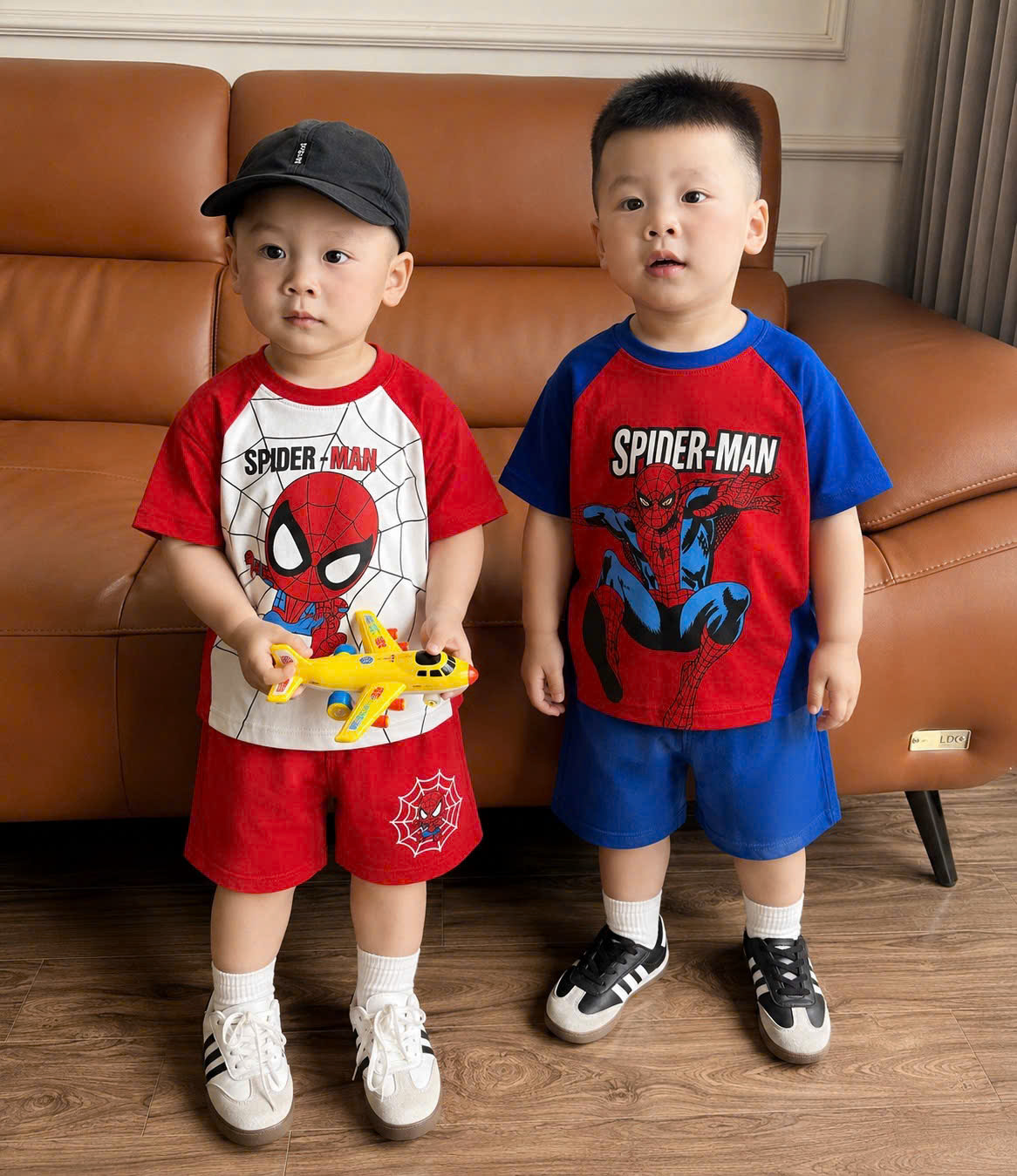 T375 - SET 2 BỘ ĐÙI BÉ TRAI SPIDERMAN đỏ trắng phối xanh