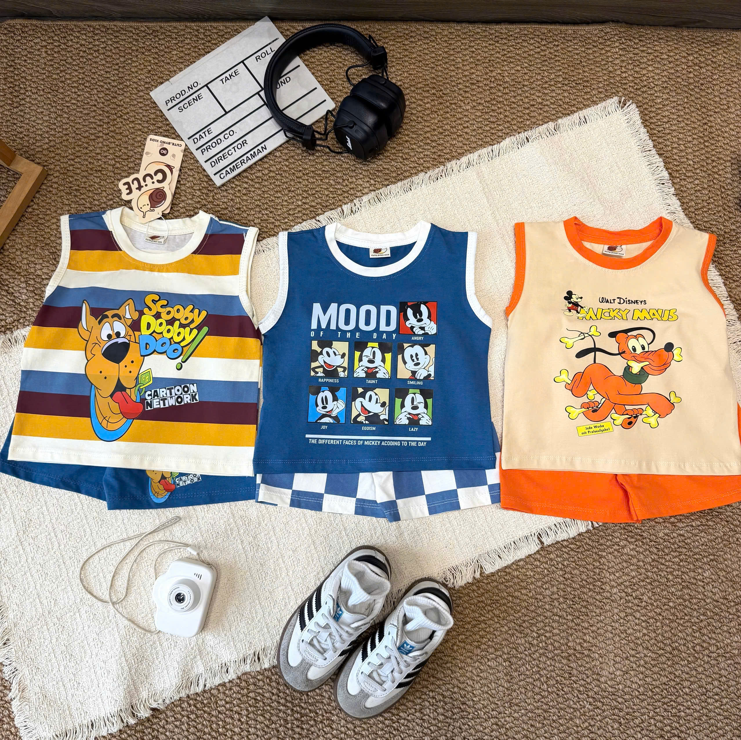 T376 - SET 3 BỘ ĐÙI BÉ TRAI BA LỖ SCOOBY DOO xanh cam kẻ