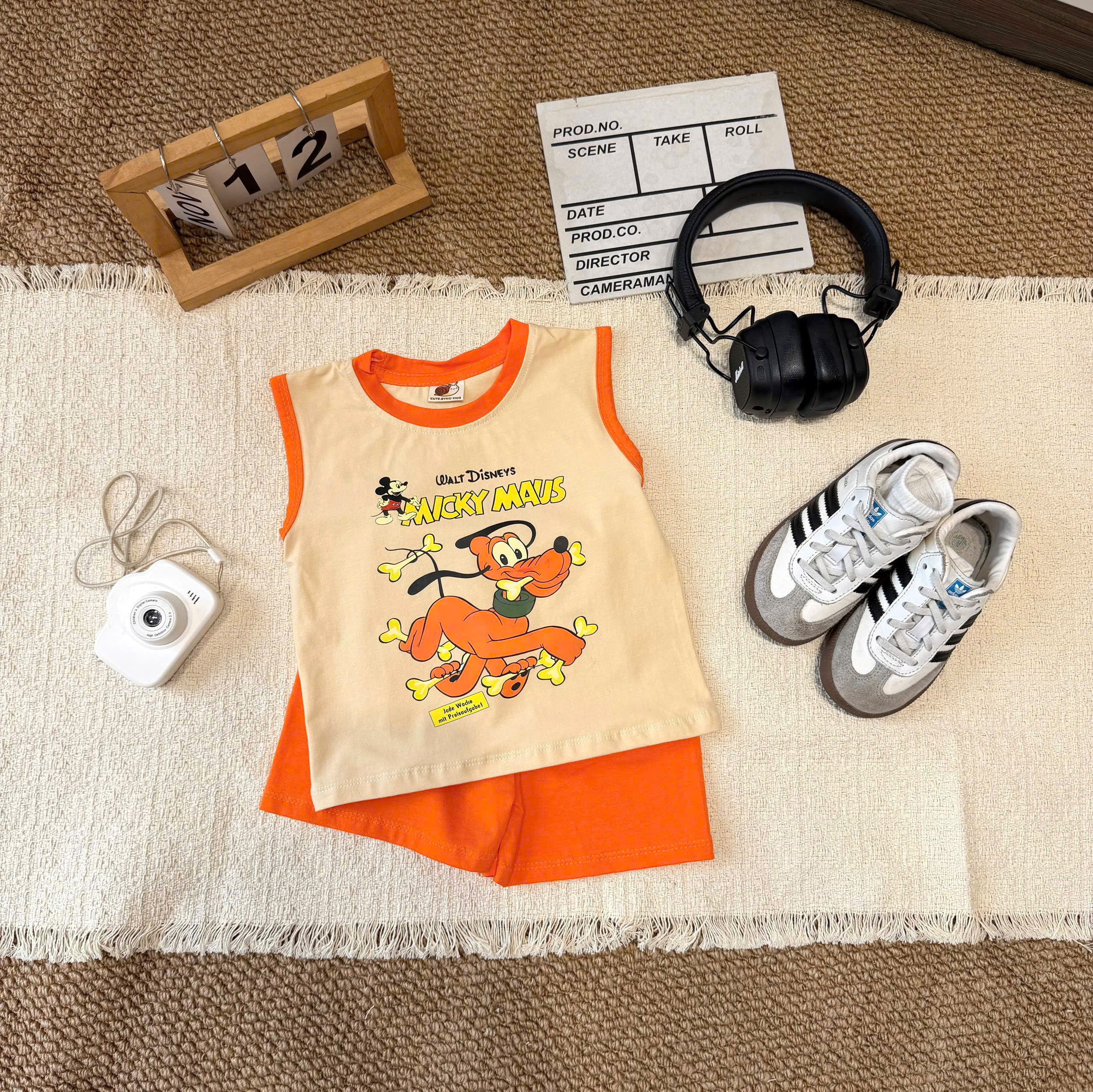T376 - SET 3 BỘ ĐÙI BÉ TRAI BA LỖ SCOOBY DOO xanh cam kẻ