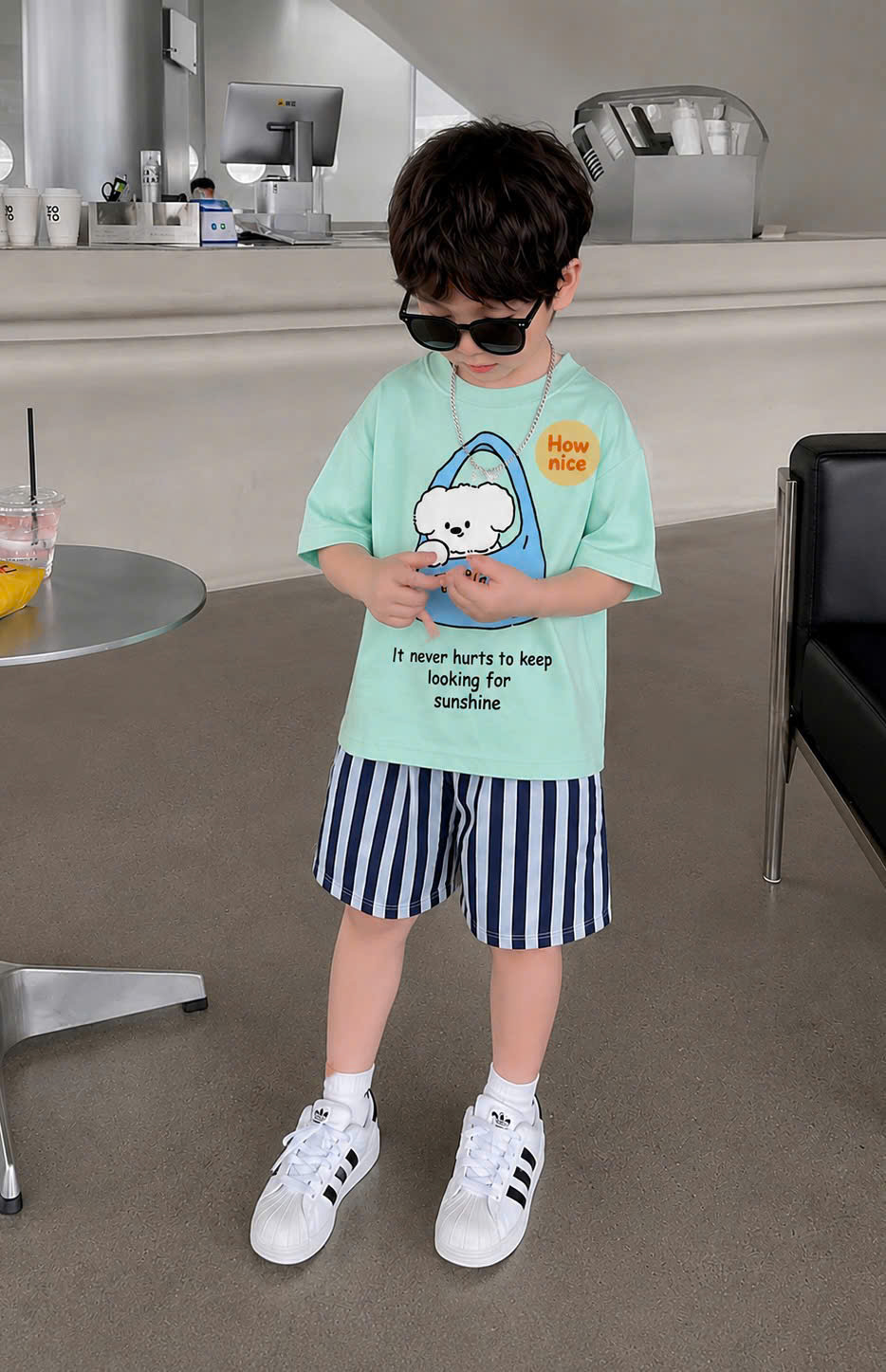 T387 - SET 2 BỘ ĐÙI BÉ TRAI ÁO PIZZA QUẦN KẺ đen xanh