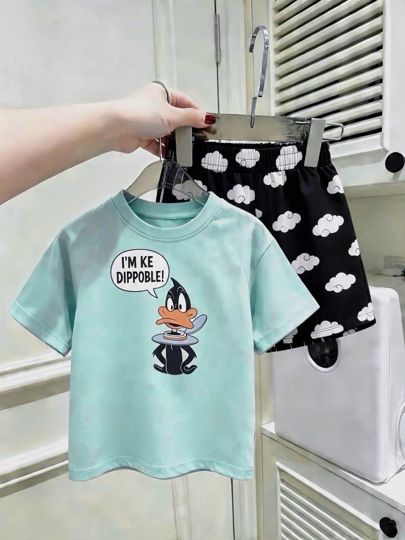T388 - SET 2 BỘ ĐÙI BÉ TRAI TOM JERRY VỊT DIPPOBLE QUẦN KẺ đen xanh
