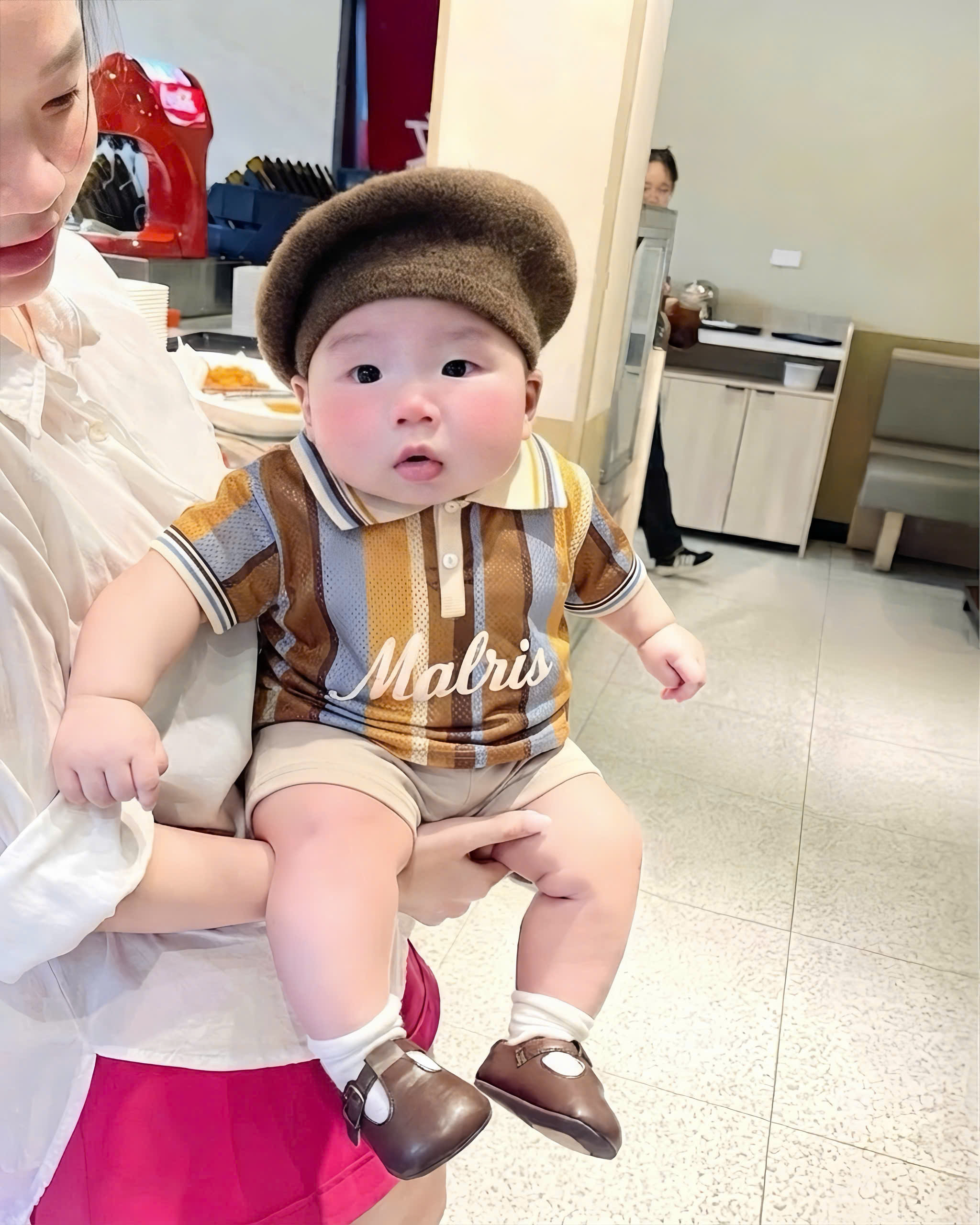 (chờ) T391 - BỘ ĐÙI BÉ TRAI ÁO POLO SỌC NÂU XANH QUẦN BE