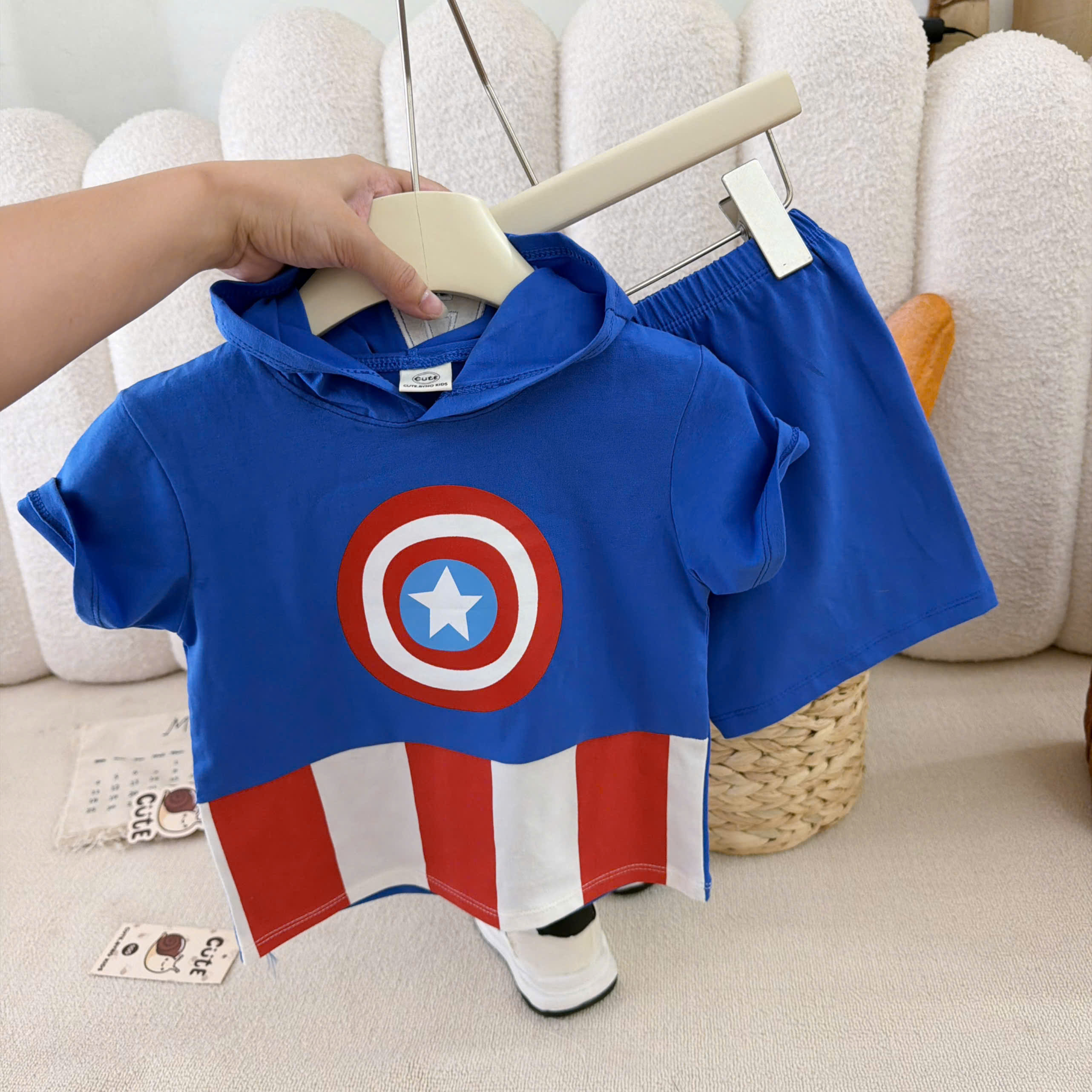 T408 - SET 2 BỘ ĐÙI BÉ TRAI NHỆN CHỮ A MŨ LIỀN xanh đỏ