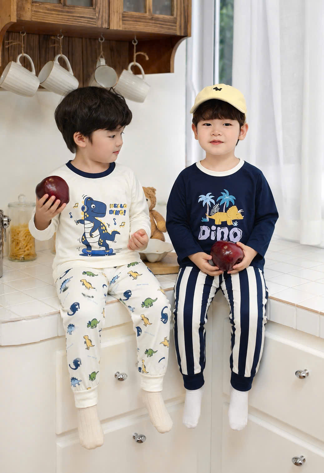 T411 - SET 2 BỘ BÉ TRAI DÀI TAY KHỦNG LONG HELLO DINO than be