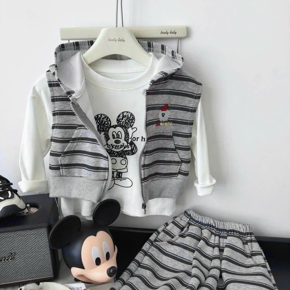 T427 - SET BÉ TRAI 3CT MICKEY KẺ XÁM ÁO TRẮNG