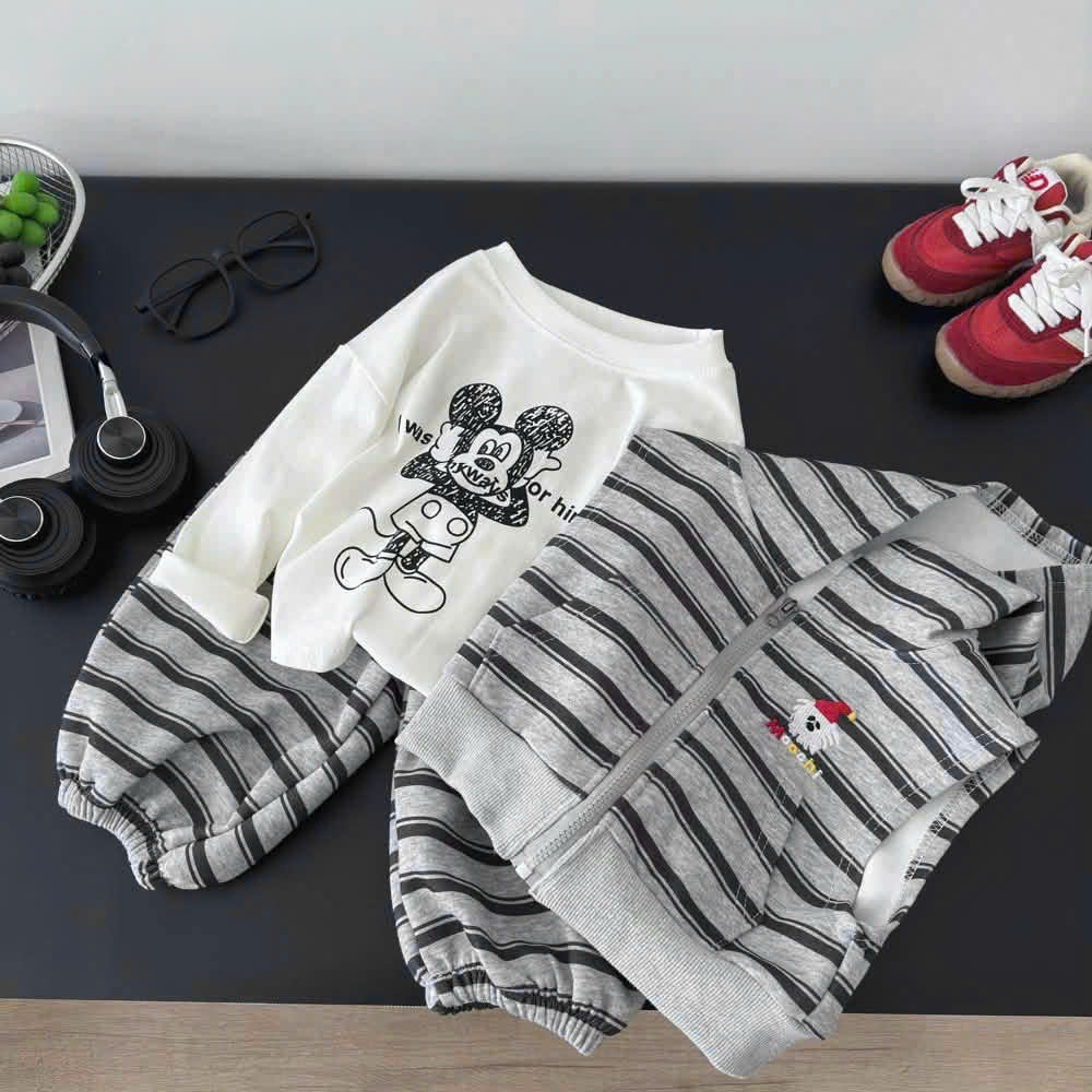 T427 - SET BÉ TRAI 3CT MICKEY KẺ XÁM ÁO TRẮNG
