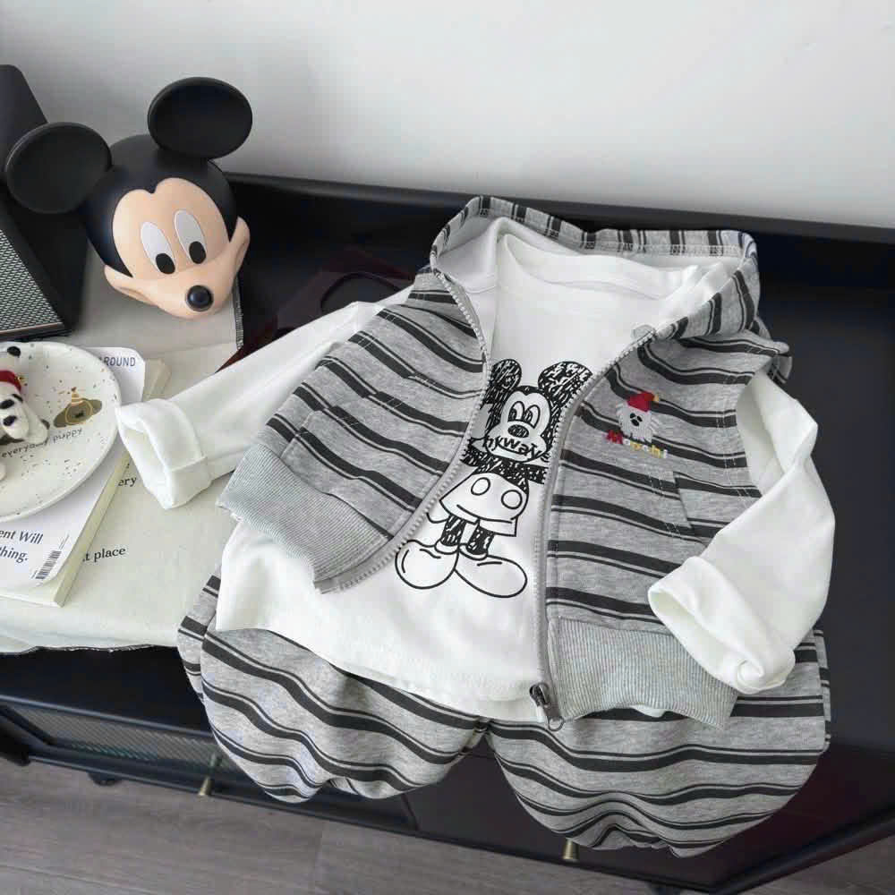 T427 - SET BÉ TRAI 3CT MICKEY KẺ XÁM ÁO TRẮNG