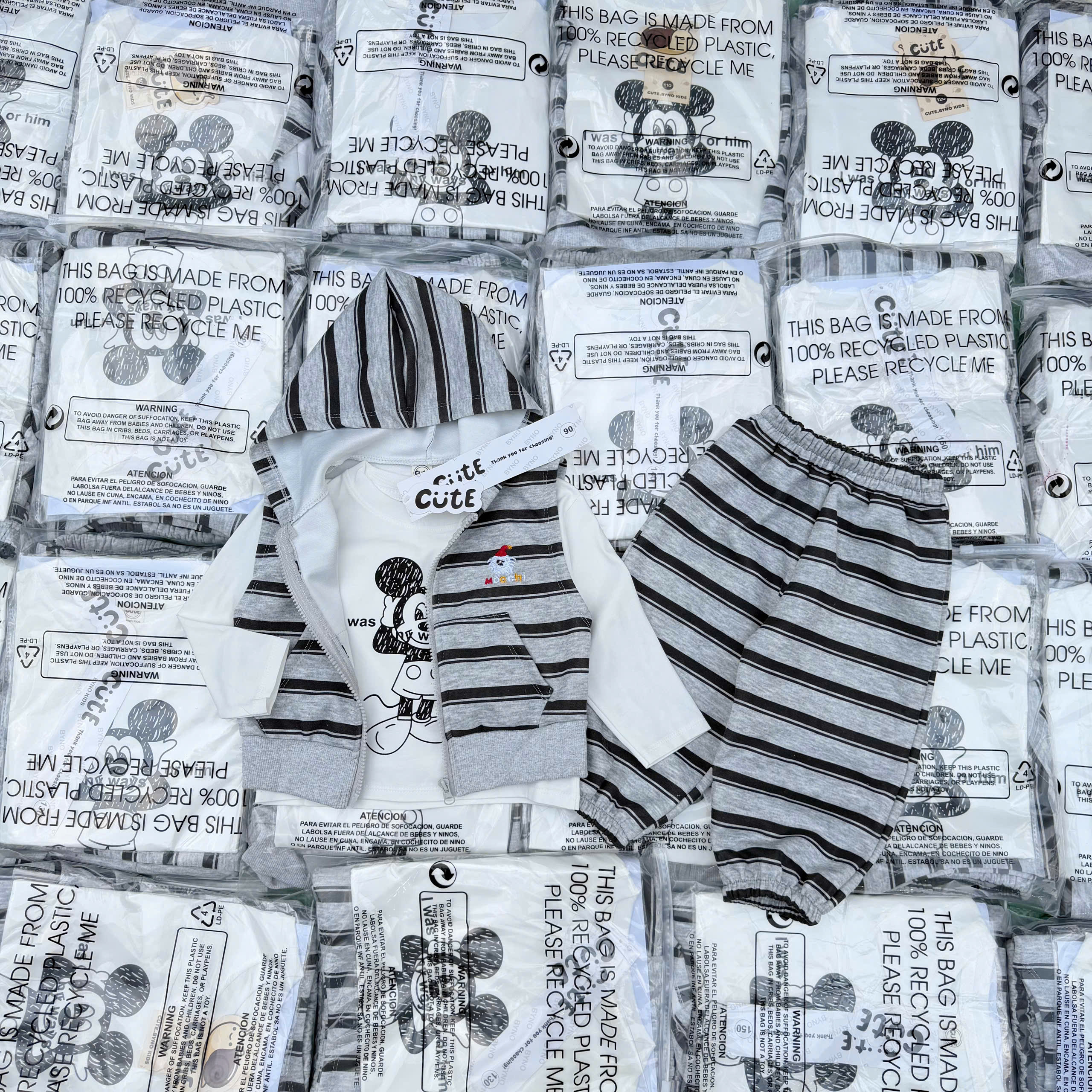 T427 - SET BÉ TRAI 3CT MICKEY KẺ XÁM ÁO TRẮNG
