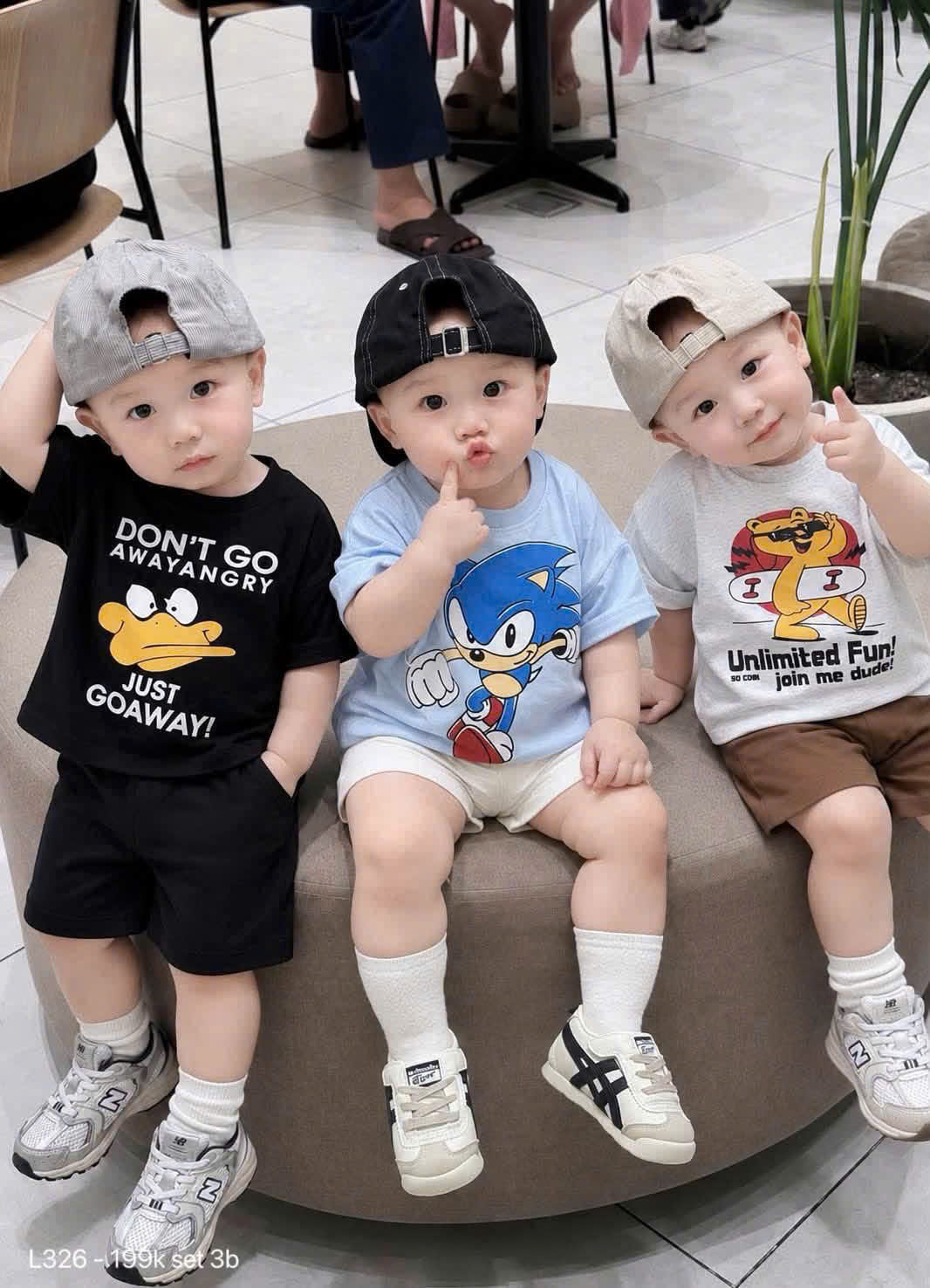 T429 - SET 3 BỘ ĐÙI BÉ TRAI HOẠT HÌNH GOAWAY đen xanh ghi