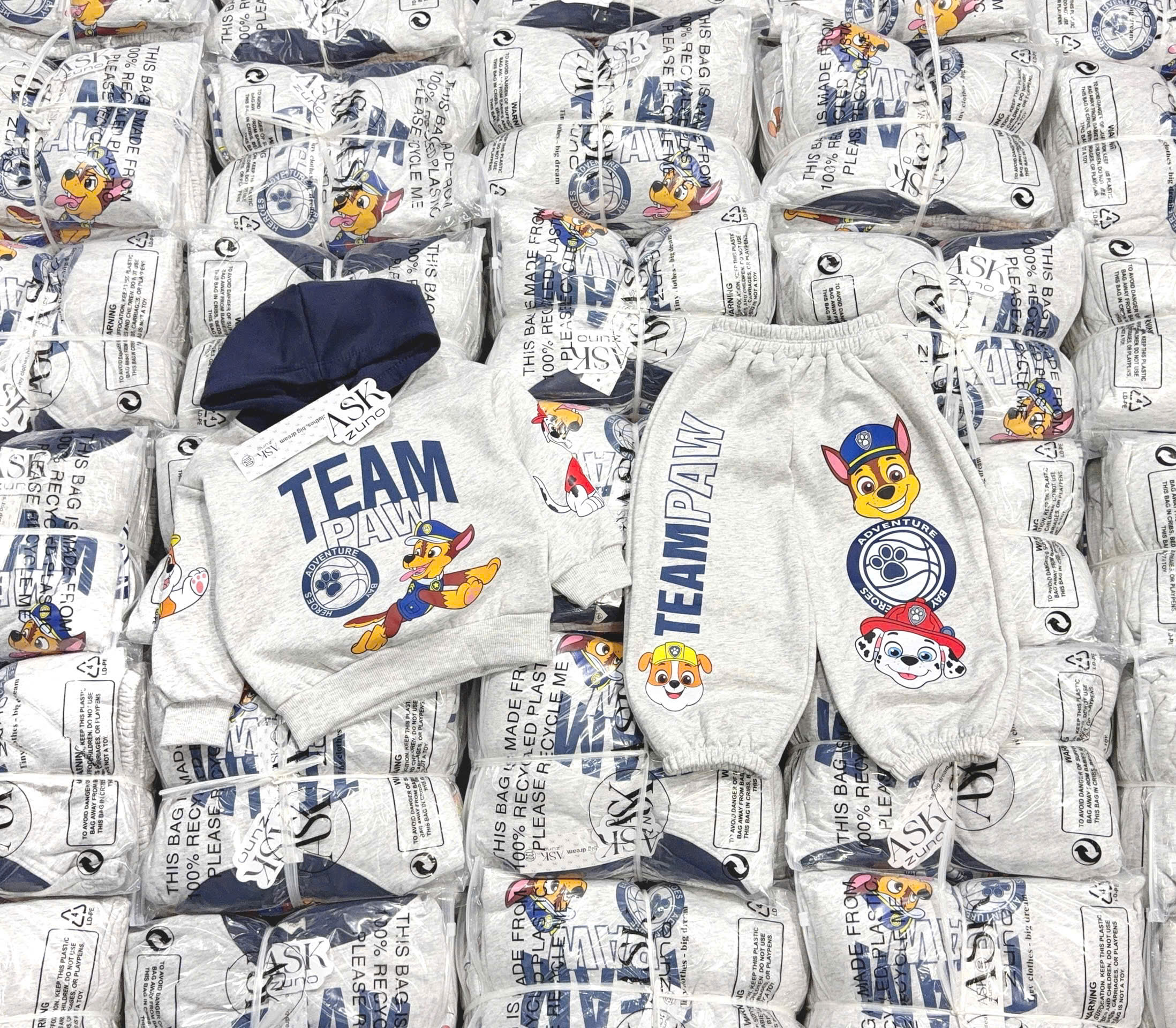 T434 - BỘ NỈ DƯ BÉ TRAI HOODIE MŨ THAN CHÓ TEAM PAW