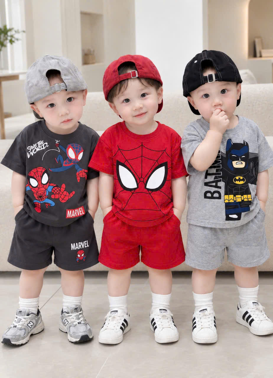 T450 - SET 3 BỘ ĐÙI BÉ TRAI MARVEL BATMAN xám đỏ