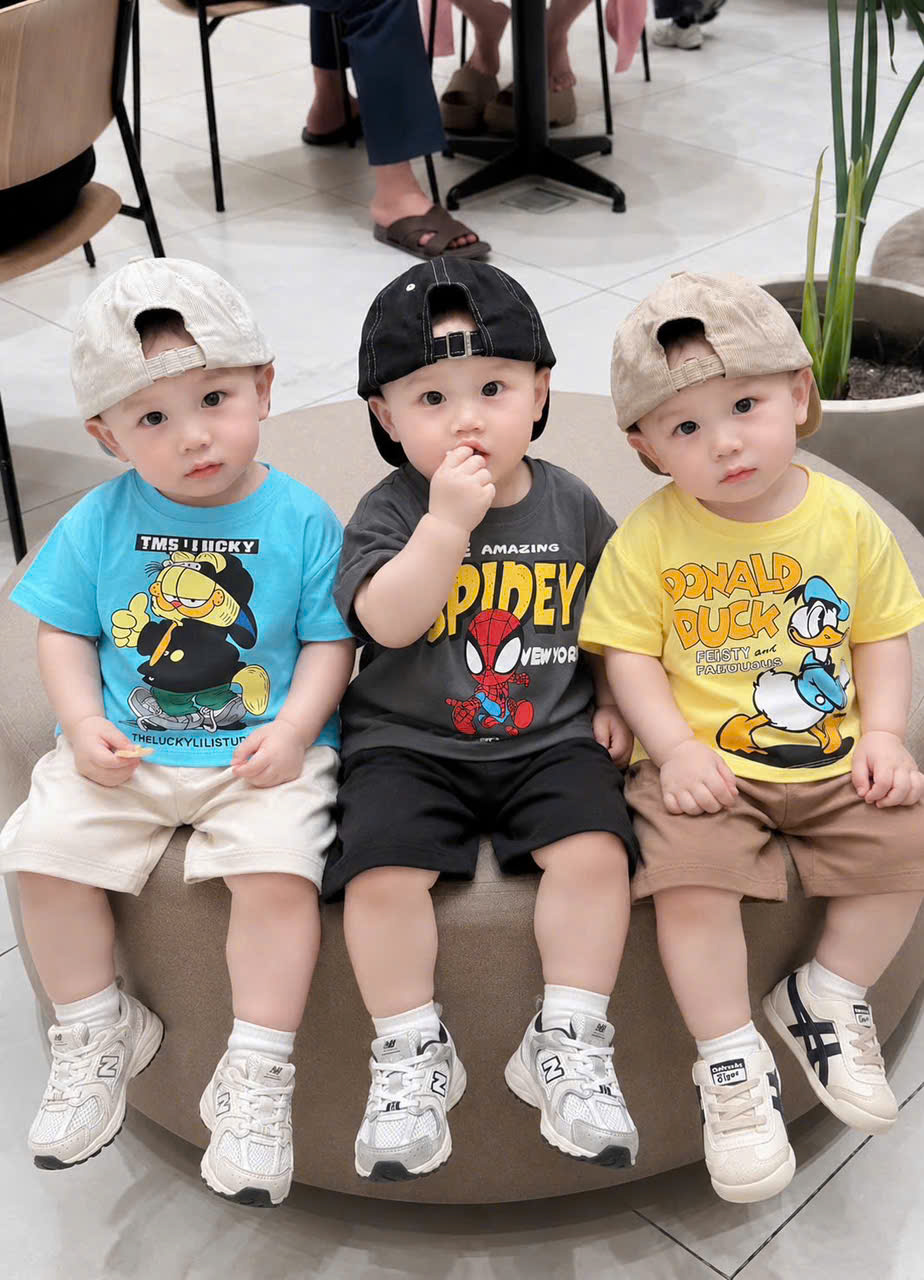T451 - SET 3 BỘ ĐÙI BÉ TRAI VỊT SPIDEY xám xanh vàng