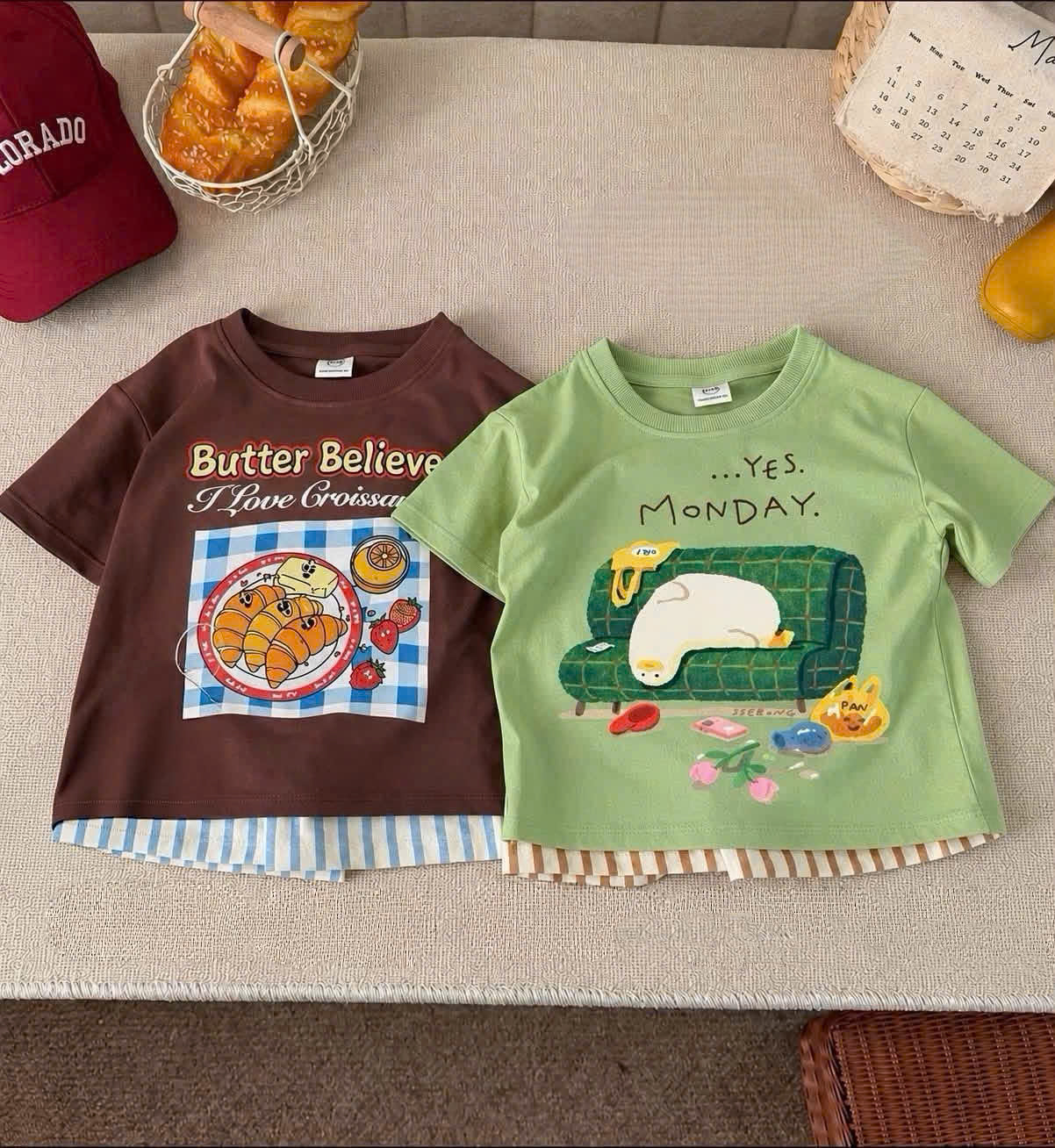 (chờ) T457 - SET 2 BỘ ĐÙI BÉ TRAI Butter Believe QUẦN SỌC nâu xanh