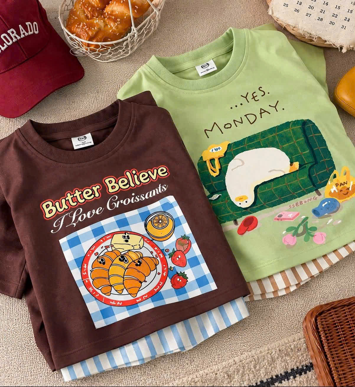 (chờ) T457 - SET 2 BỘ ĐÙI BÉ TRAI Butter Believe QUẦN SỌC nâu xanh