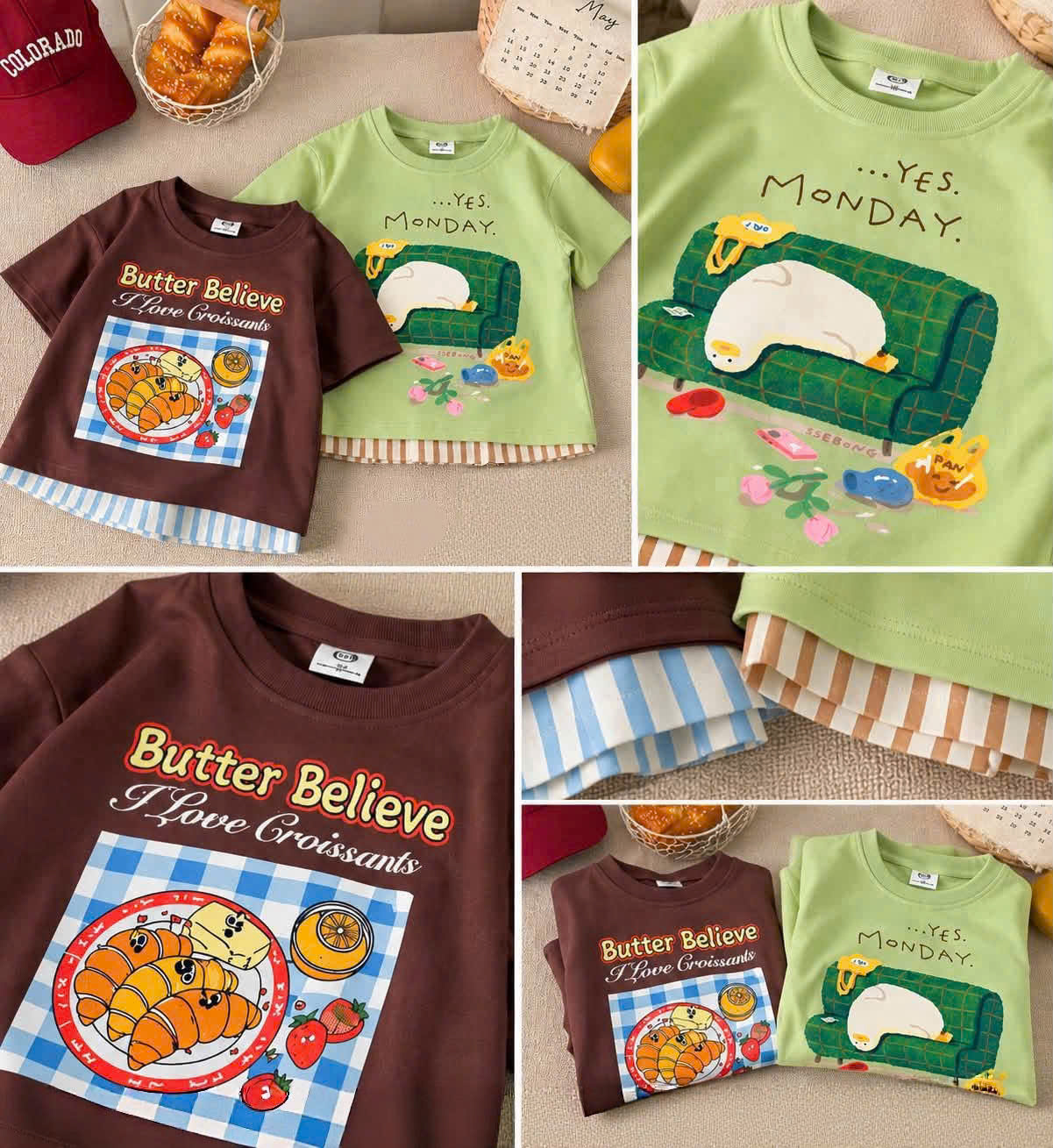 (chờ) T457 - SET 2 BỘ ĐÙI BÉ TRAI Butter Believe QUẦN SỌC nâu xanh