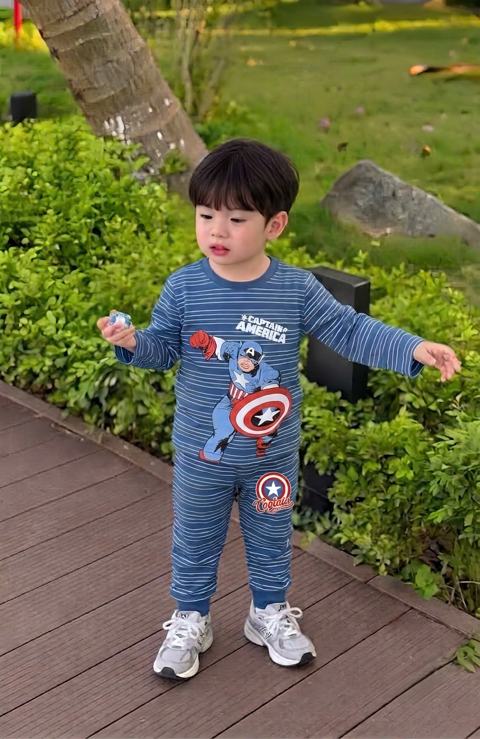 T458 - SET 2 BỘ BÉ TRAI DÀI TAY CAPTIAN xanh kẻ ghi