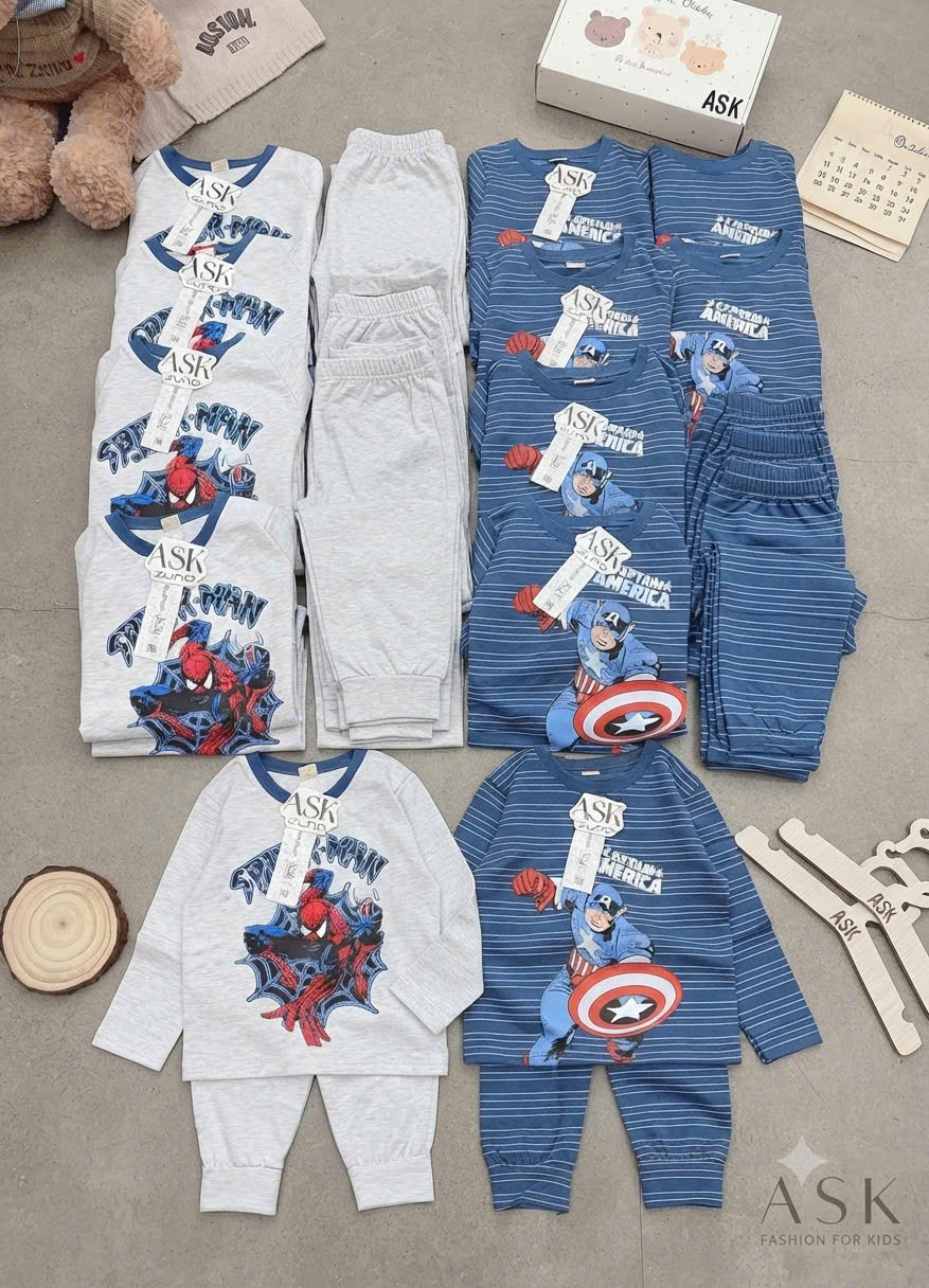 T458 - SET 2 BỘ BÉ TRAI DÀI TAY CAPTIAN xanh kẻ ghi