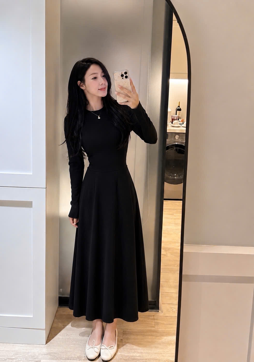 V496 - VÁY LEN TĂM NỮ ĐEN XÒE DÁNG DÀI