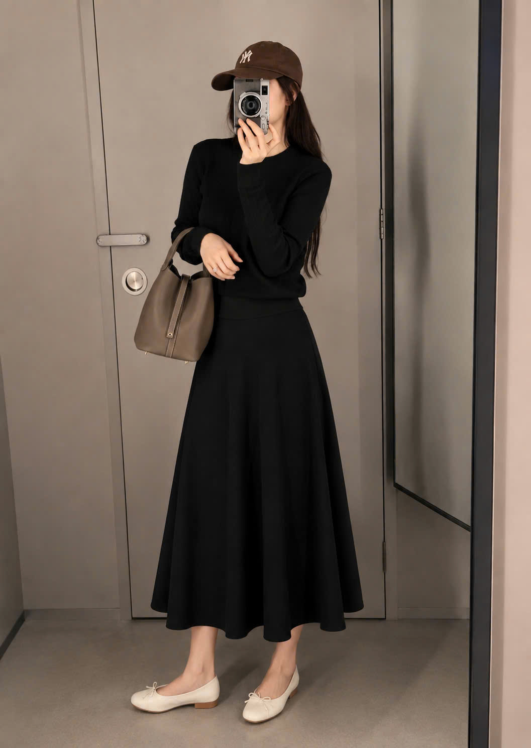 V496 - VÁY LEN TĂM NỮ ĐEN XÒE DÁNG DÀI