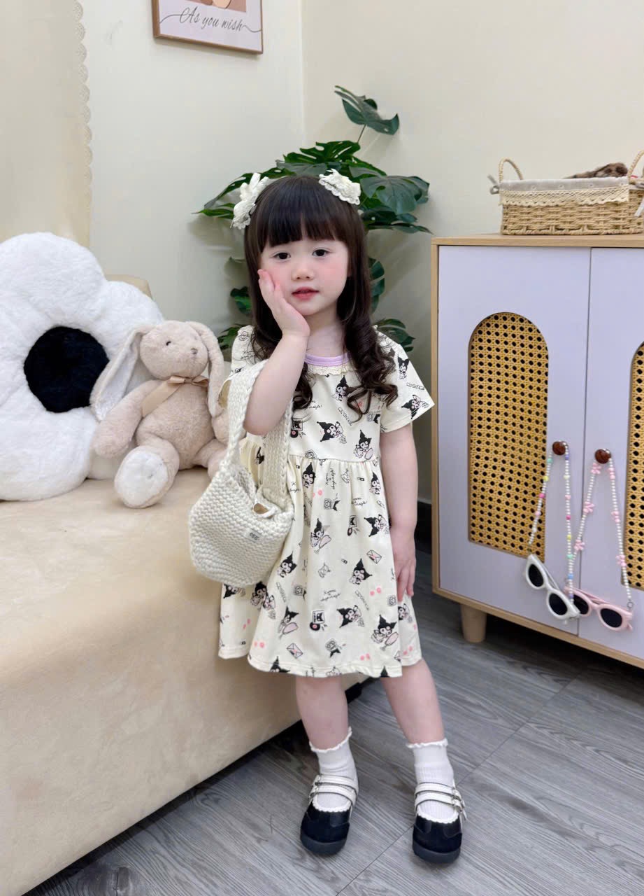 VB561 - SET 2 VÁY BÉ GÁI KUROMI CỔ REN tím be